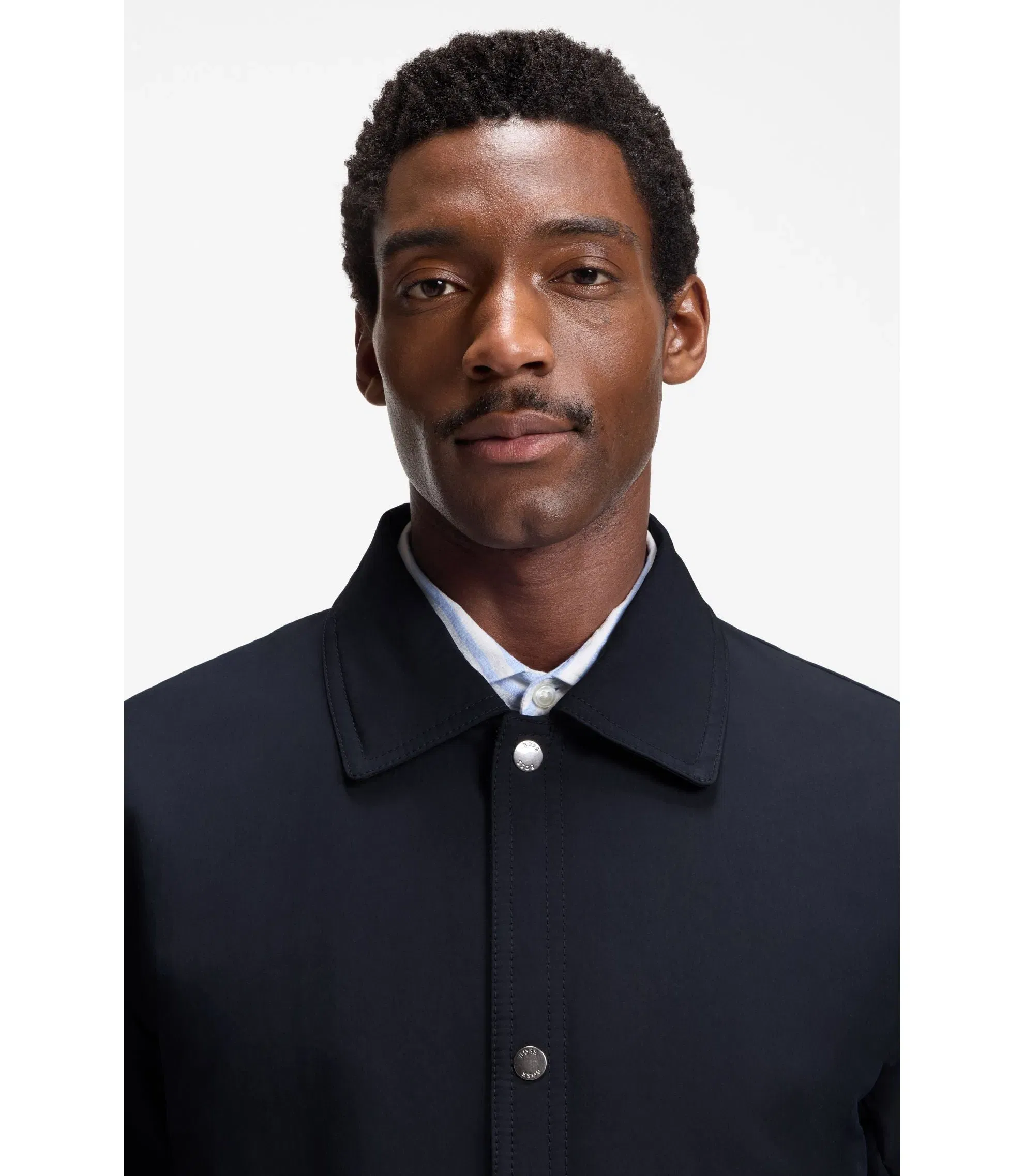 Boss Relaxed Fit Jacket In Water Repellent Peached Fabric Dark Blue