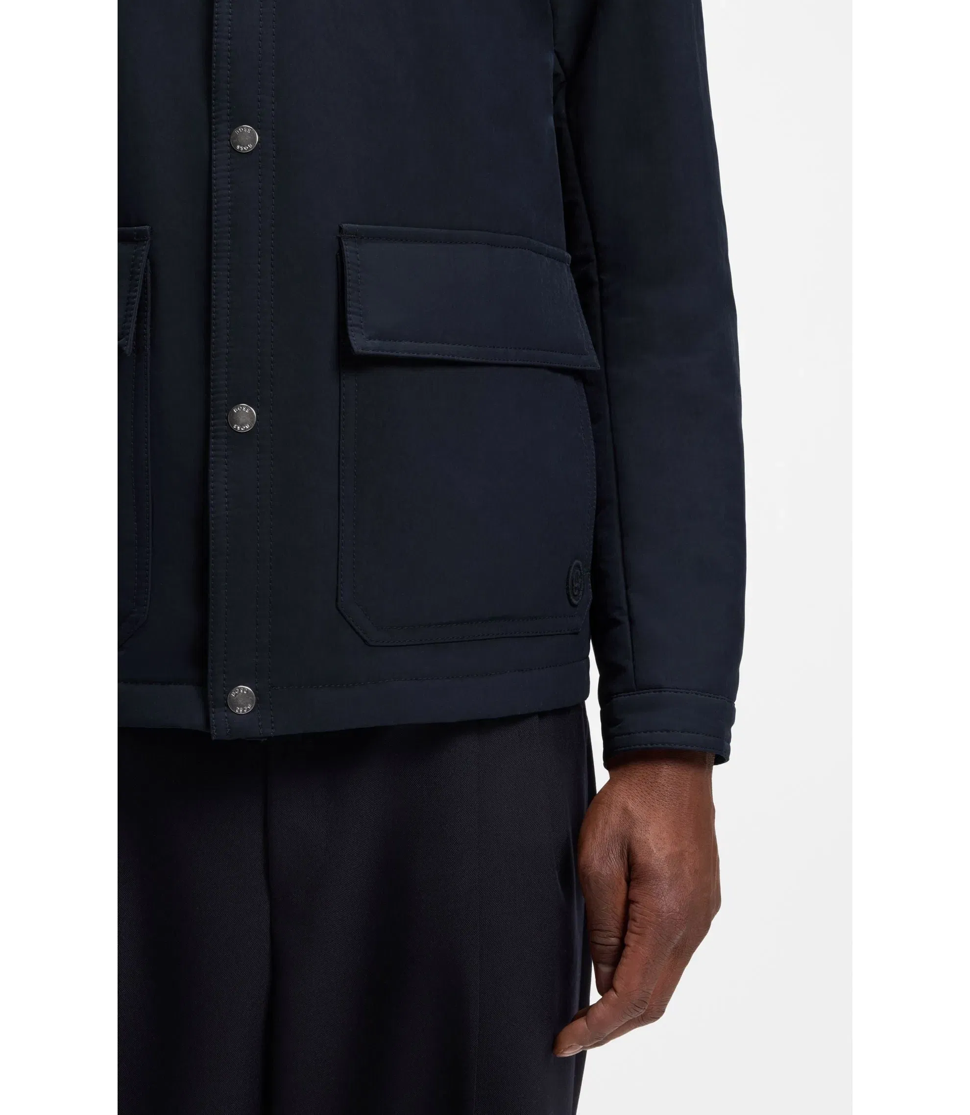 Boss Relaxed Fit Jacket In Water Repellent Peached Fabric Dark Blue