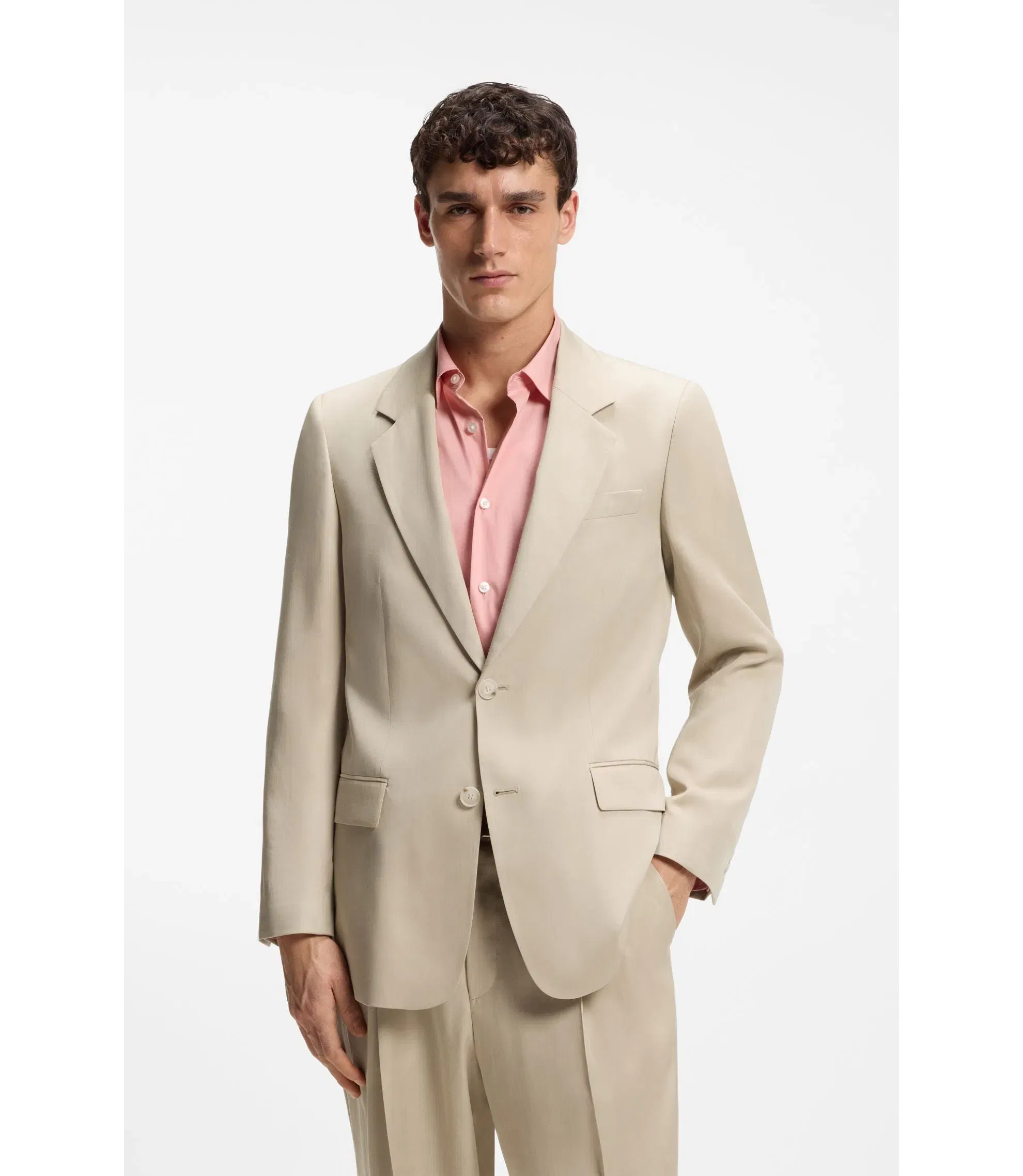 Boss Relaxed Fit Jacket In Twill Light Beige
