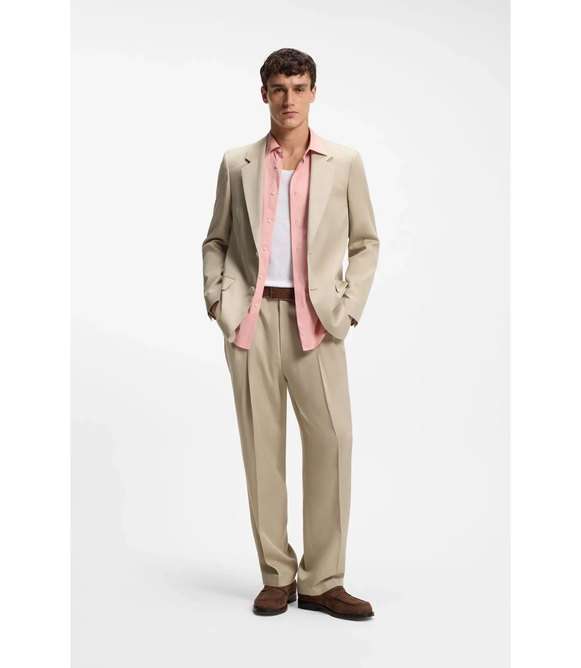 Boss Relaxed Fit Jacket In Twill Light Beige