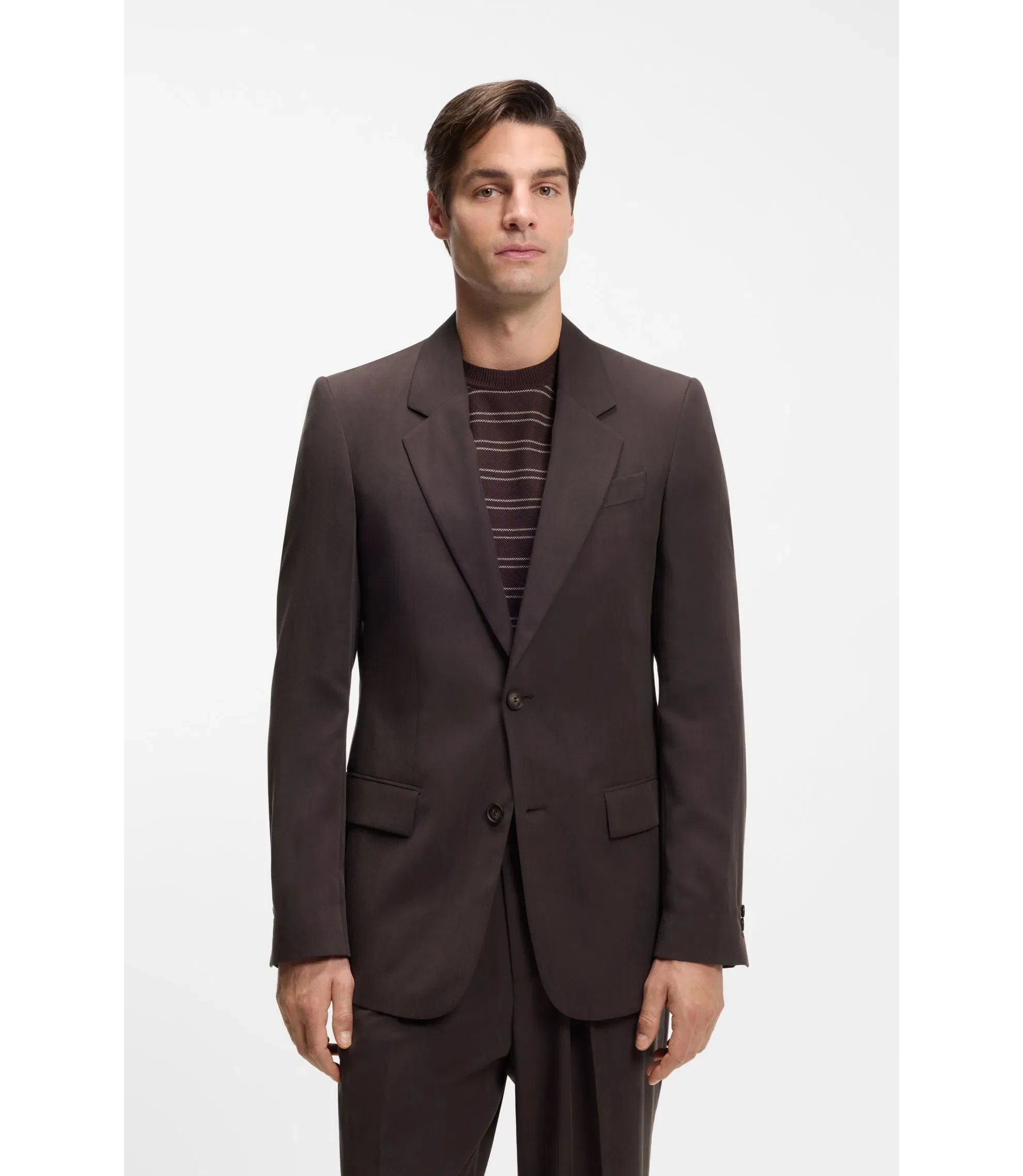 Boss Relaxed Fit Jacket In Twill Dark Brown