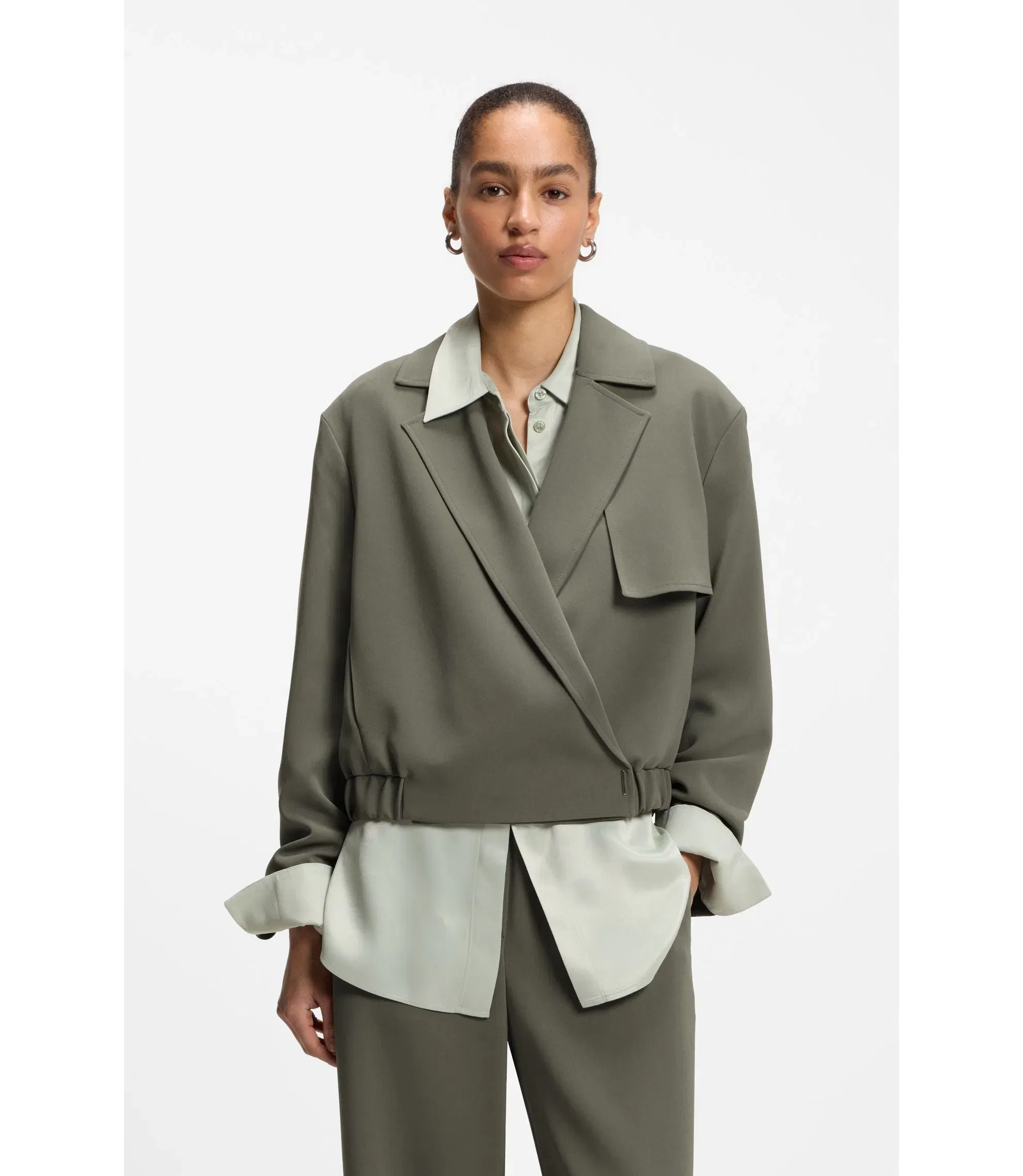 Boss Relaxed Fit Jacket In Japanese Crepe Dark Green Women's