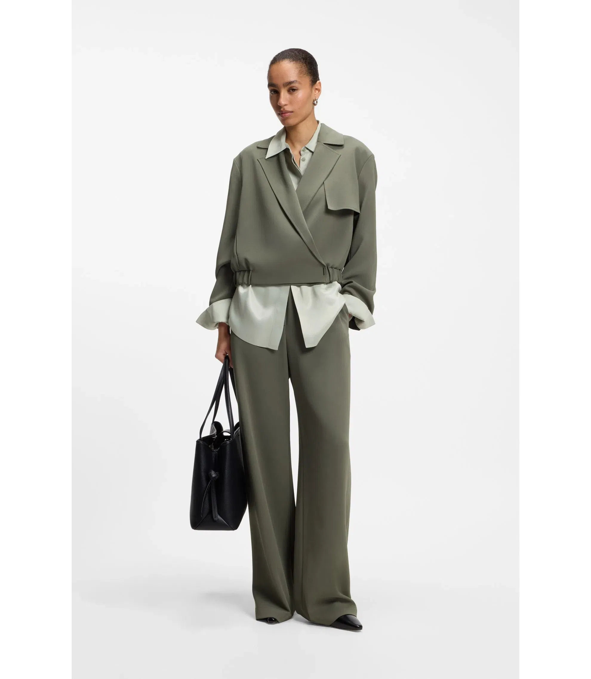 Boss Relaxed Fit Jacket In Japanese Crepe Dark Green Women's