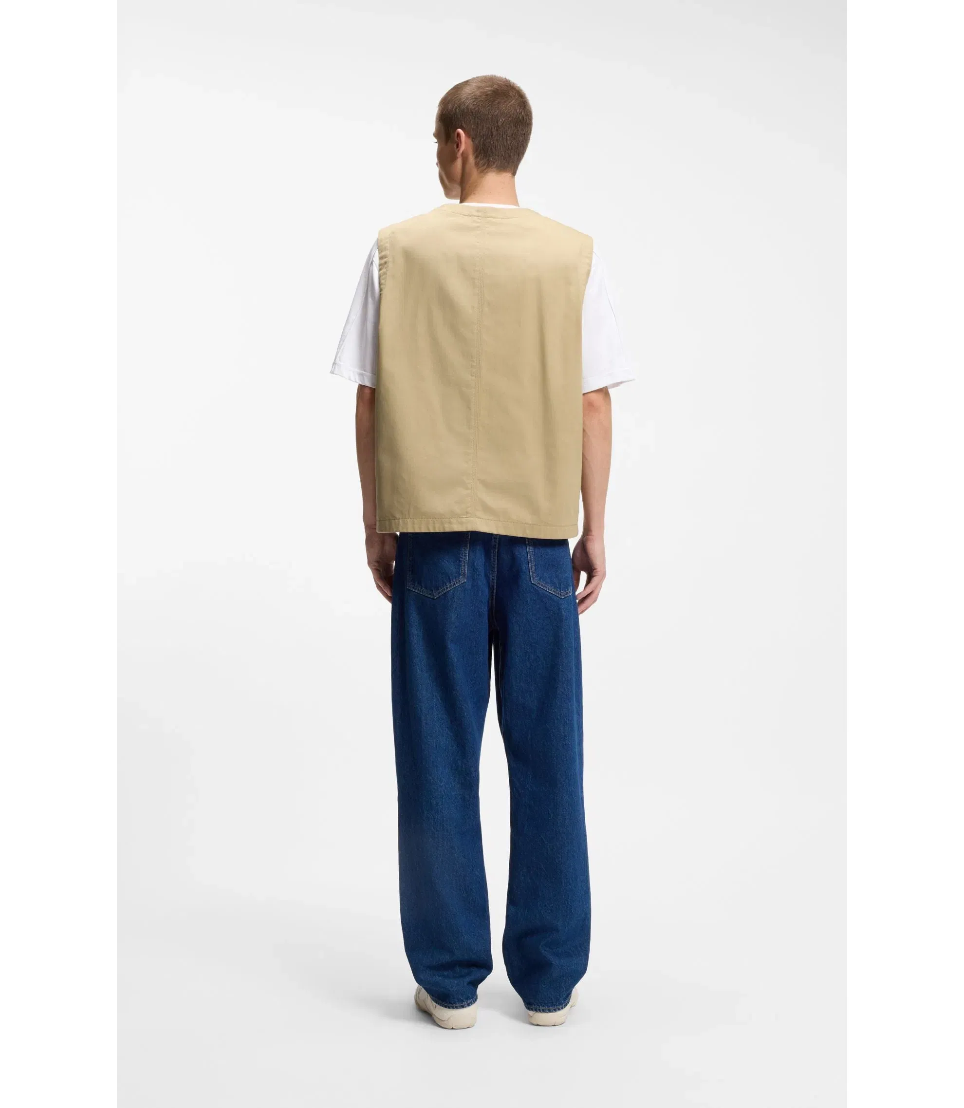 Hugo Relaxed Fit Gilet In Mercerized Cotton Beige