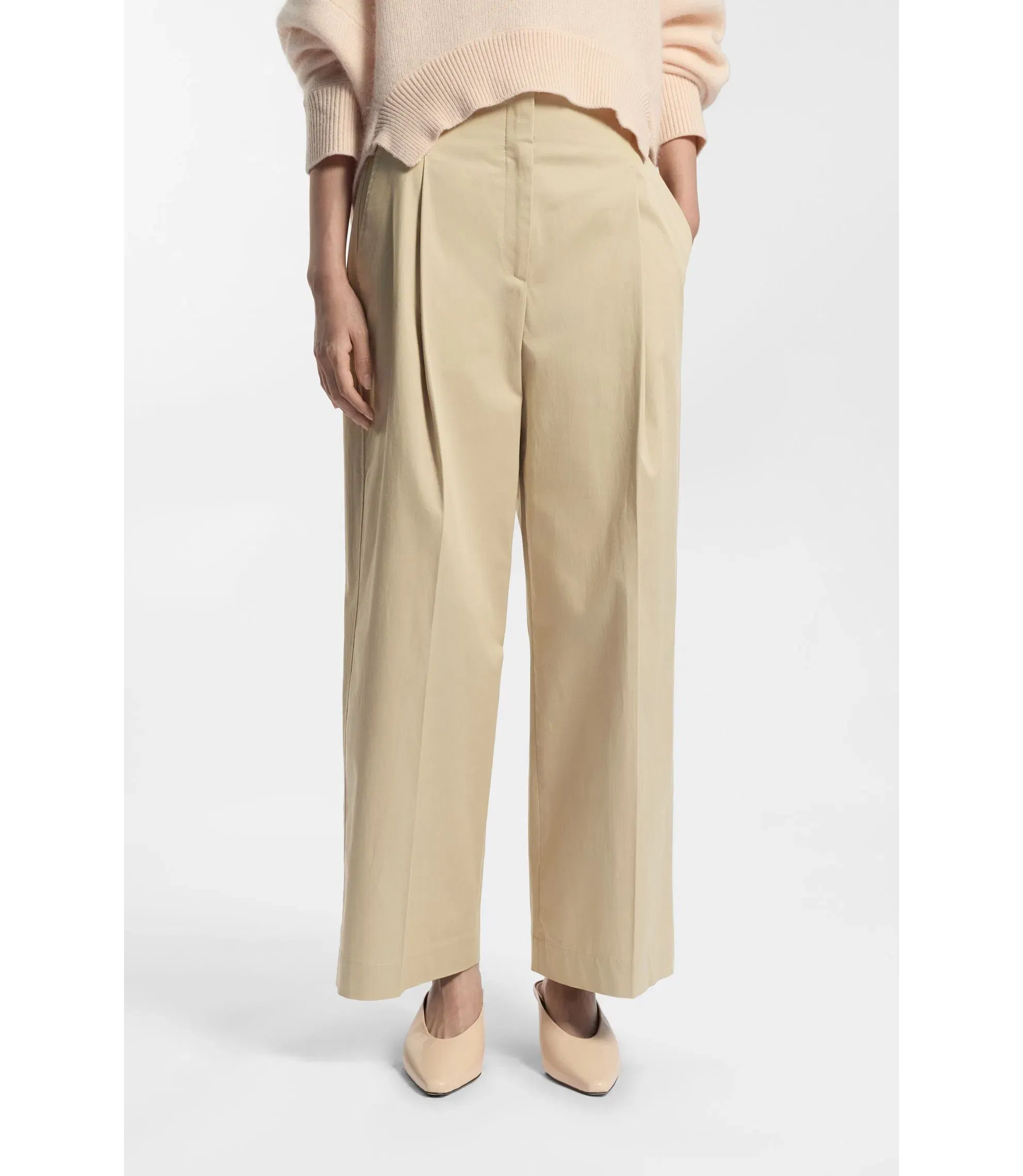 Boss Relaxed Fit Culottes In Stretch Cotton Light Beige Women's