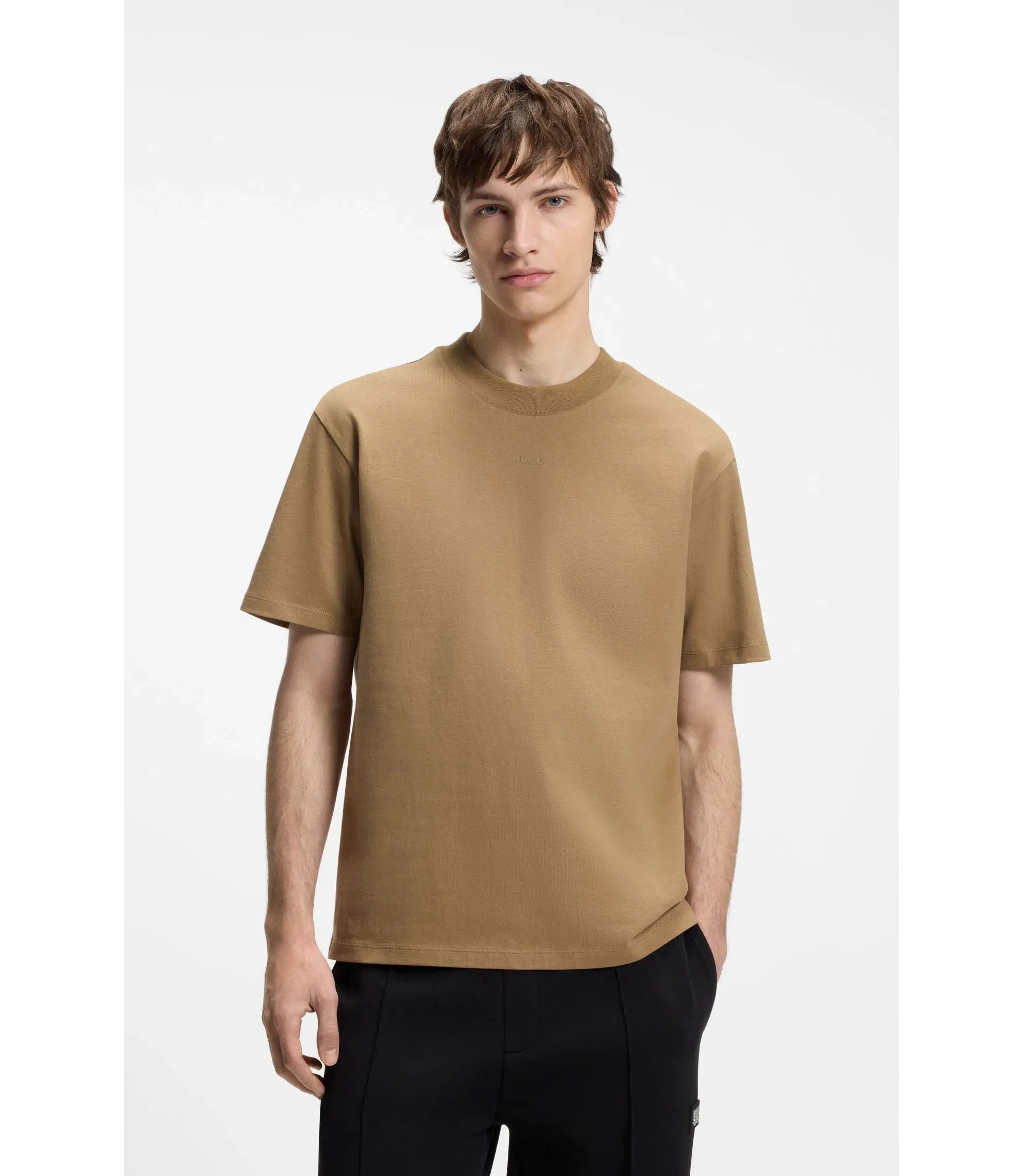 Hugo Relaxed Fit Cotton Jersey T-Shirt With Logo Print Beige