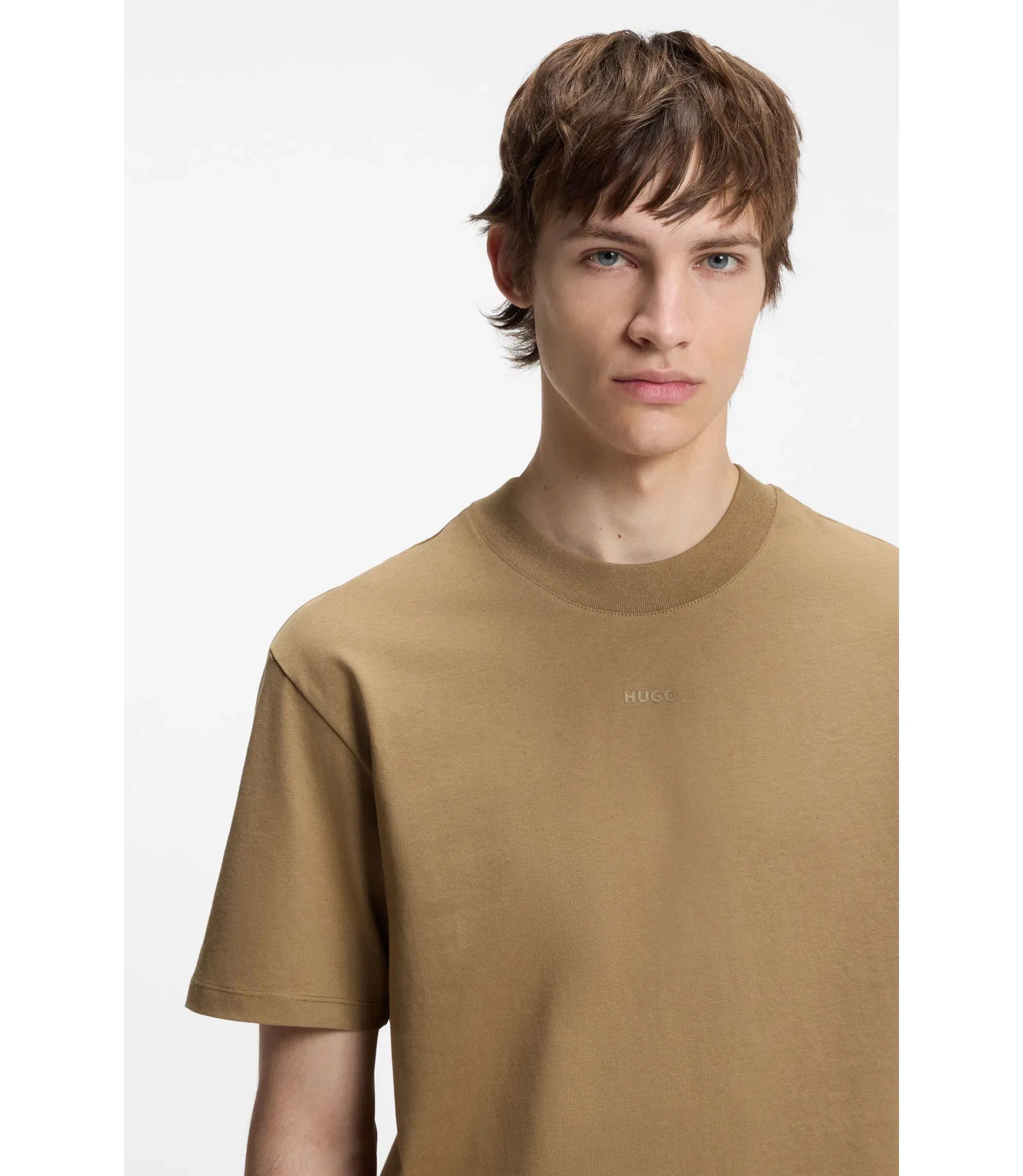 Hugo Relaxed Fit Cotton Jersey T-Shirt With Logo Print Beige