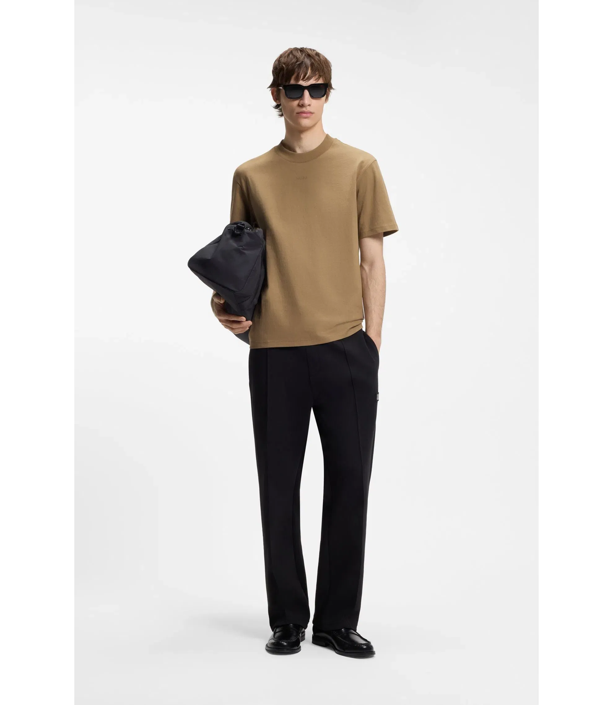 Hugo Relaxed Fit Cotton Jersey T-Shirt With Logo Print Beige