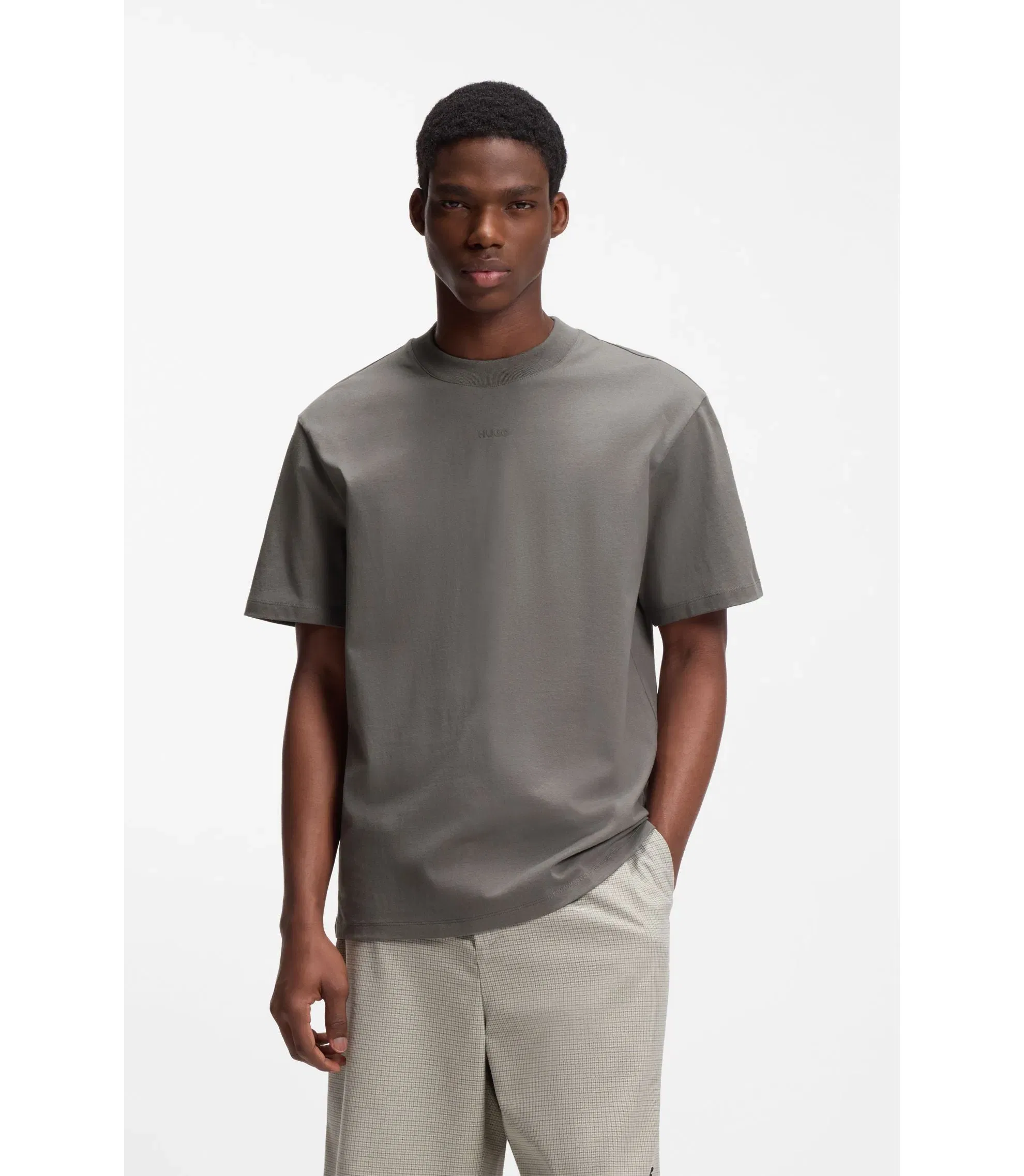Hugo Relaxed Fit Cotton Jersey T-Shirt With Logo Print Dark Grey