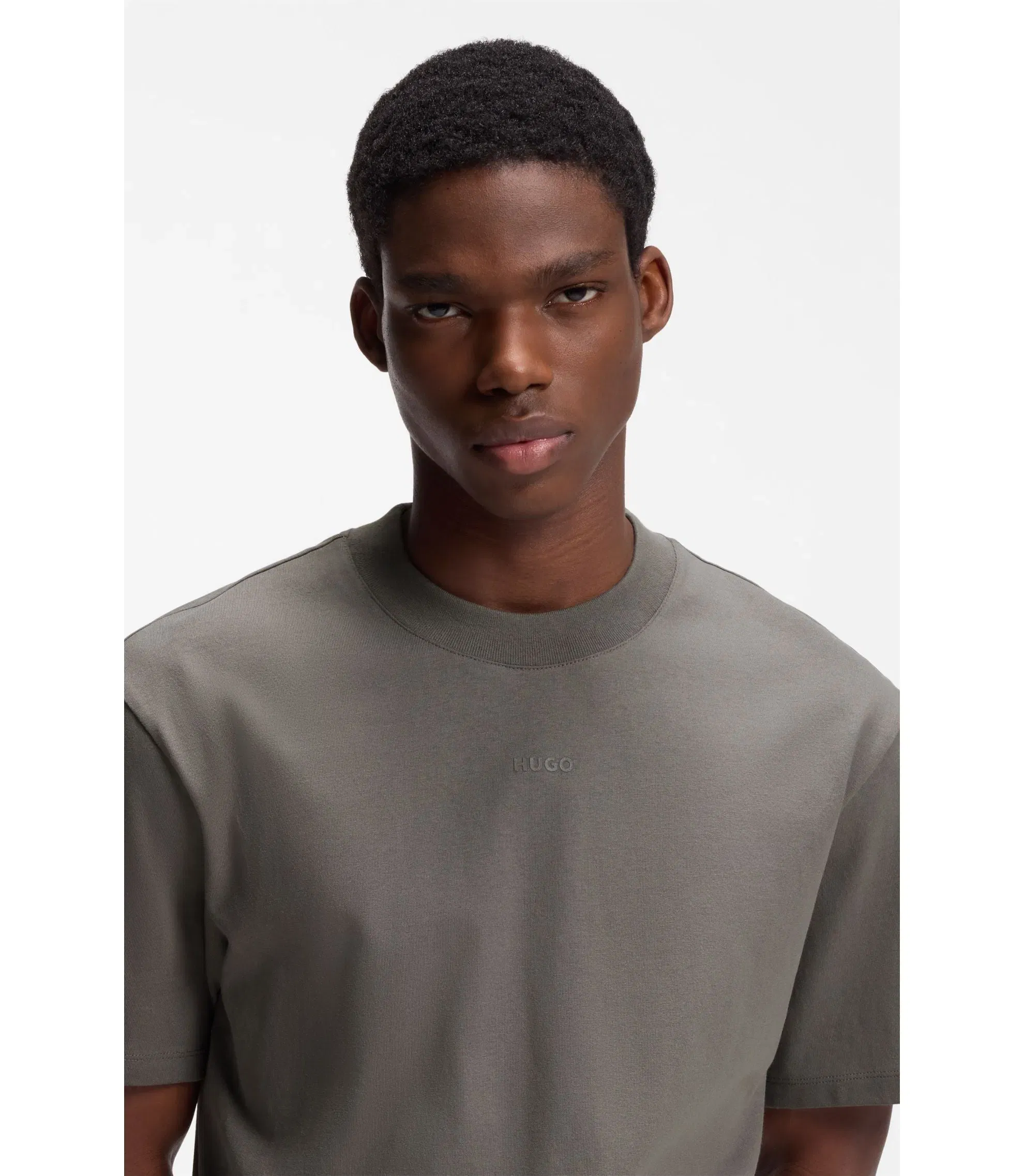 Hugo Relaxed Fit Cotton Jersey T-Shirt With Logo Print Dark Grey