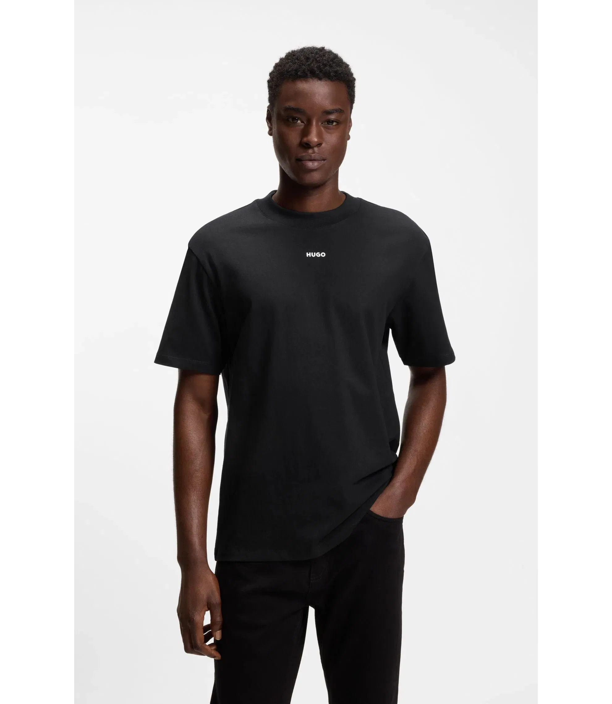 Hugo Relaxed Fit Cotton Jersey T-Shirt With Logo Print Black