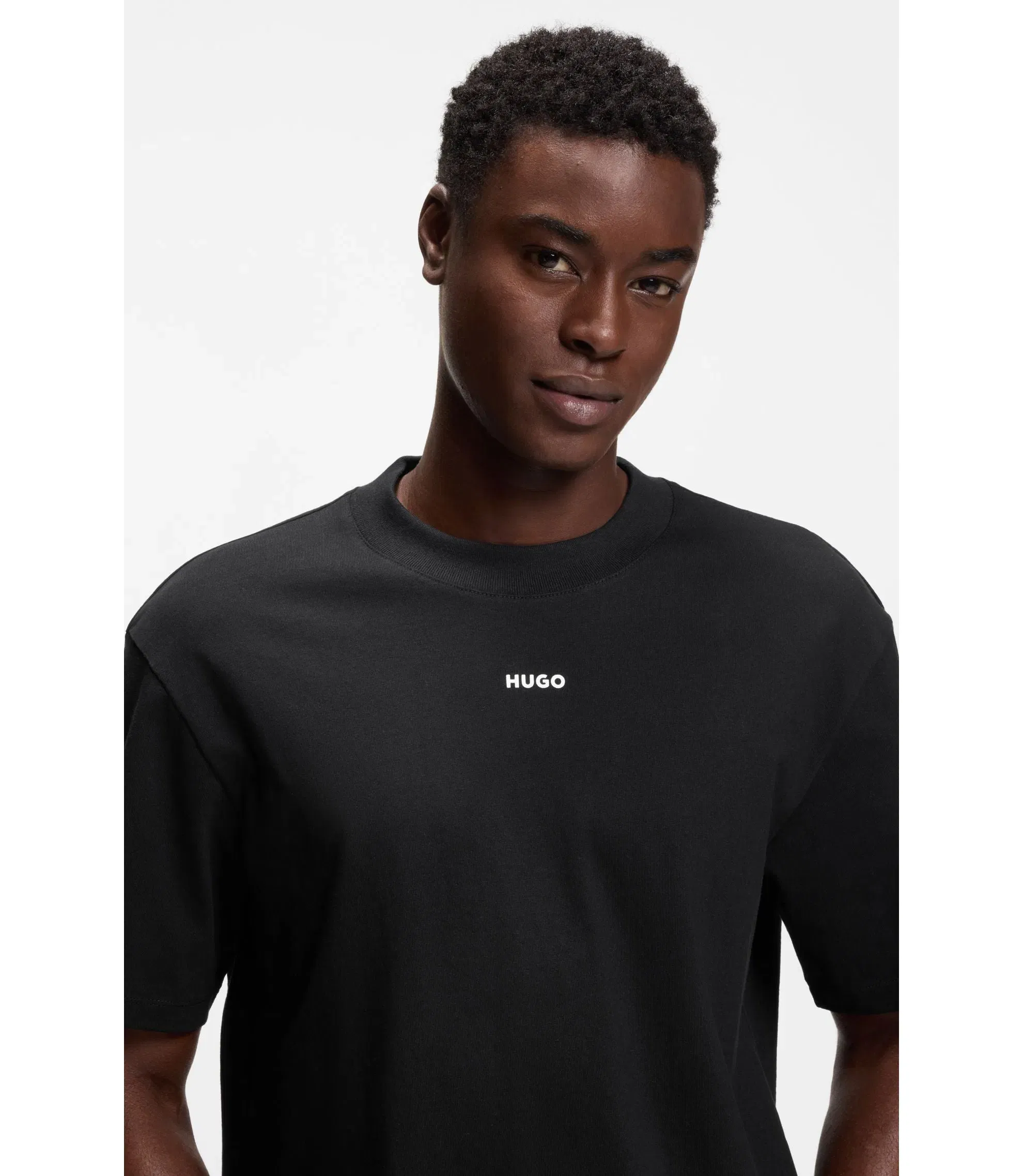 Hugo Relaxed Fit Cotton Jersey T-Shirt With Logo Print Black