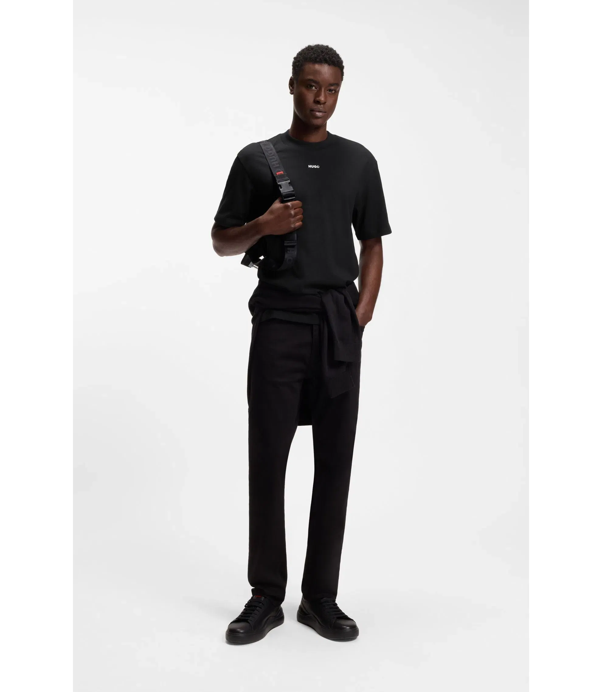 Hugo Relaxed Fit Cotton Jersey T-Shirt With Logo Print Black