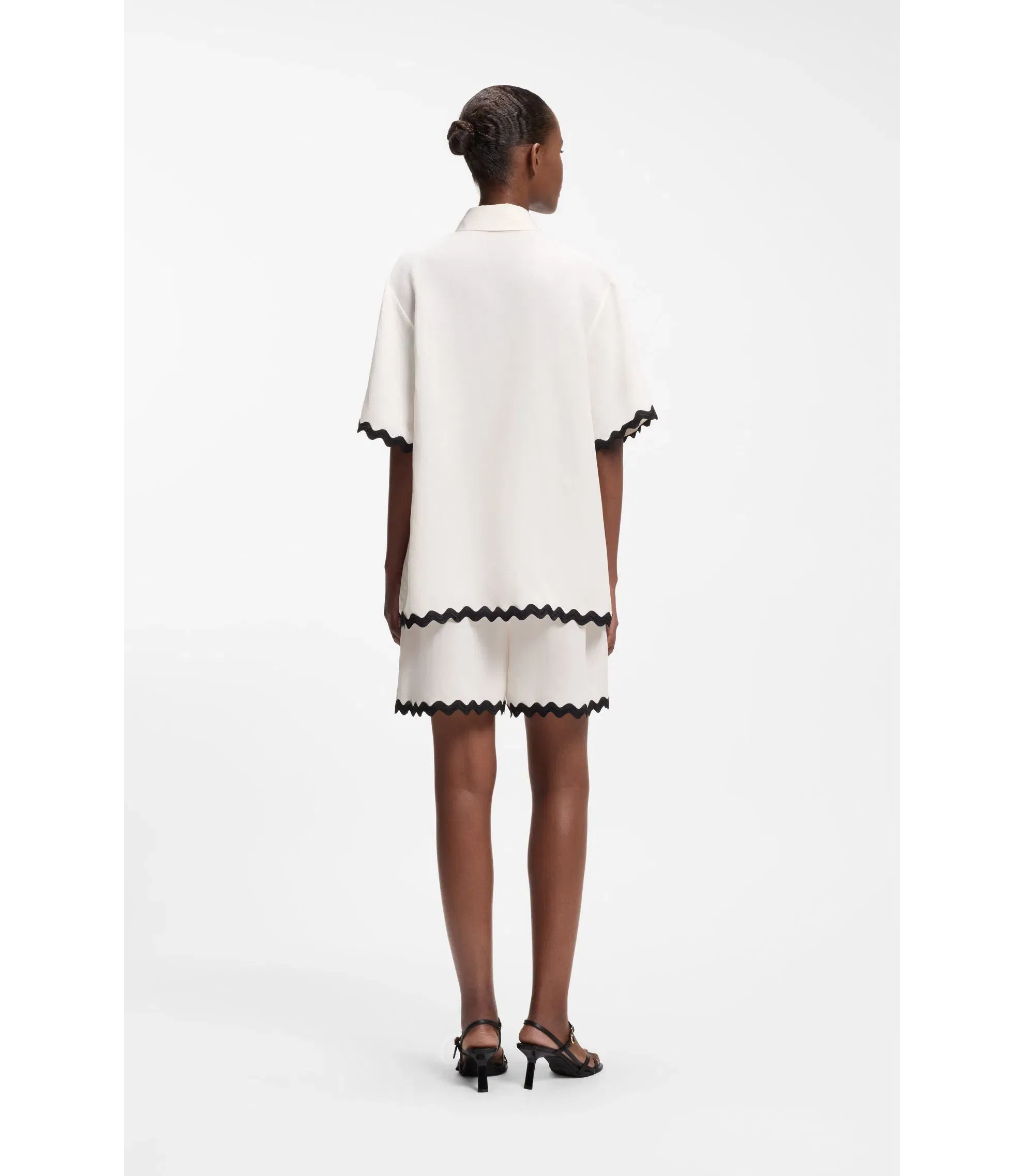 Hugo Relaxed Fit Blouse With Contrast Zigzag Tape White Women's