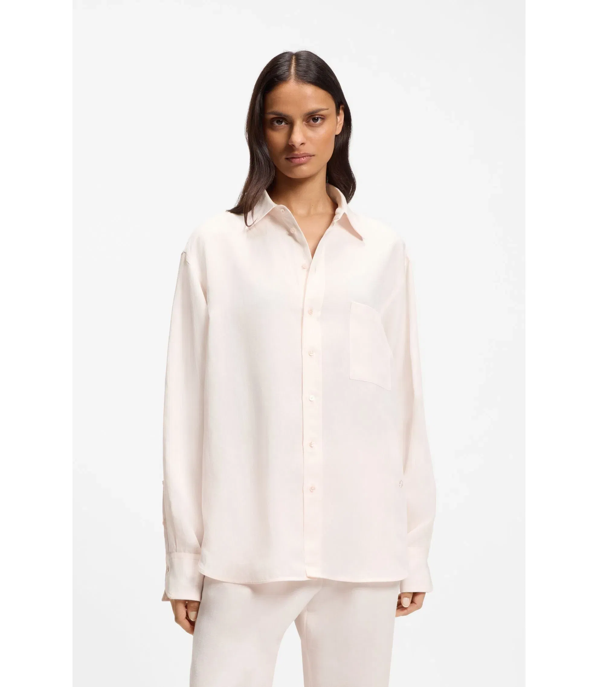 Boss Relaxed Fit Blouse With Chest Pocket Light Pink Women's