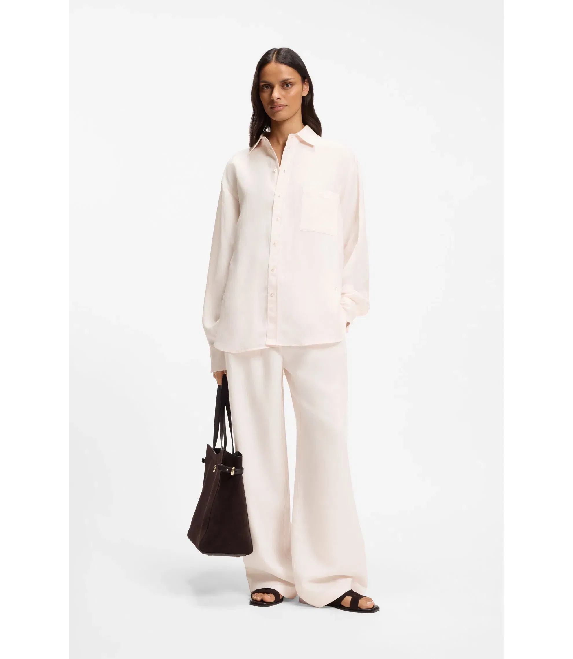 Boss Relaxed Fit Blouse With Chest Pocket Light Pink Women's
