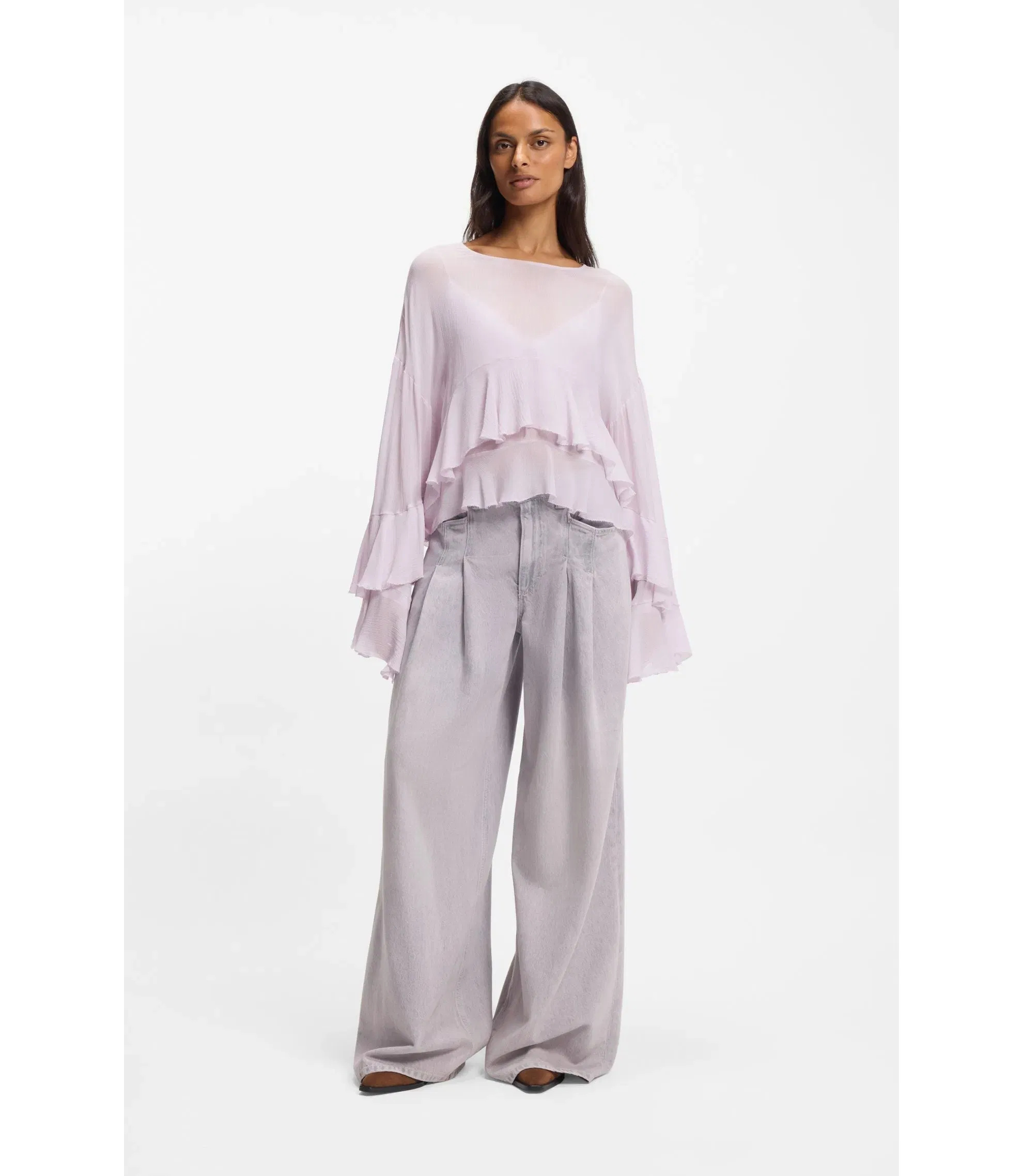 Boss Relaxed Fit Blouse In Seersucker Light Purple Women's