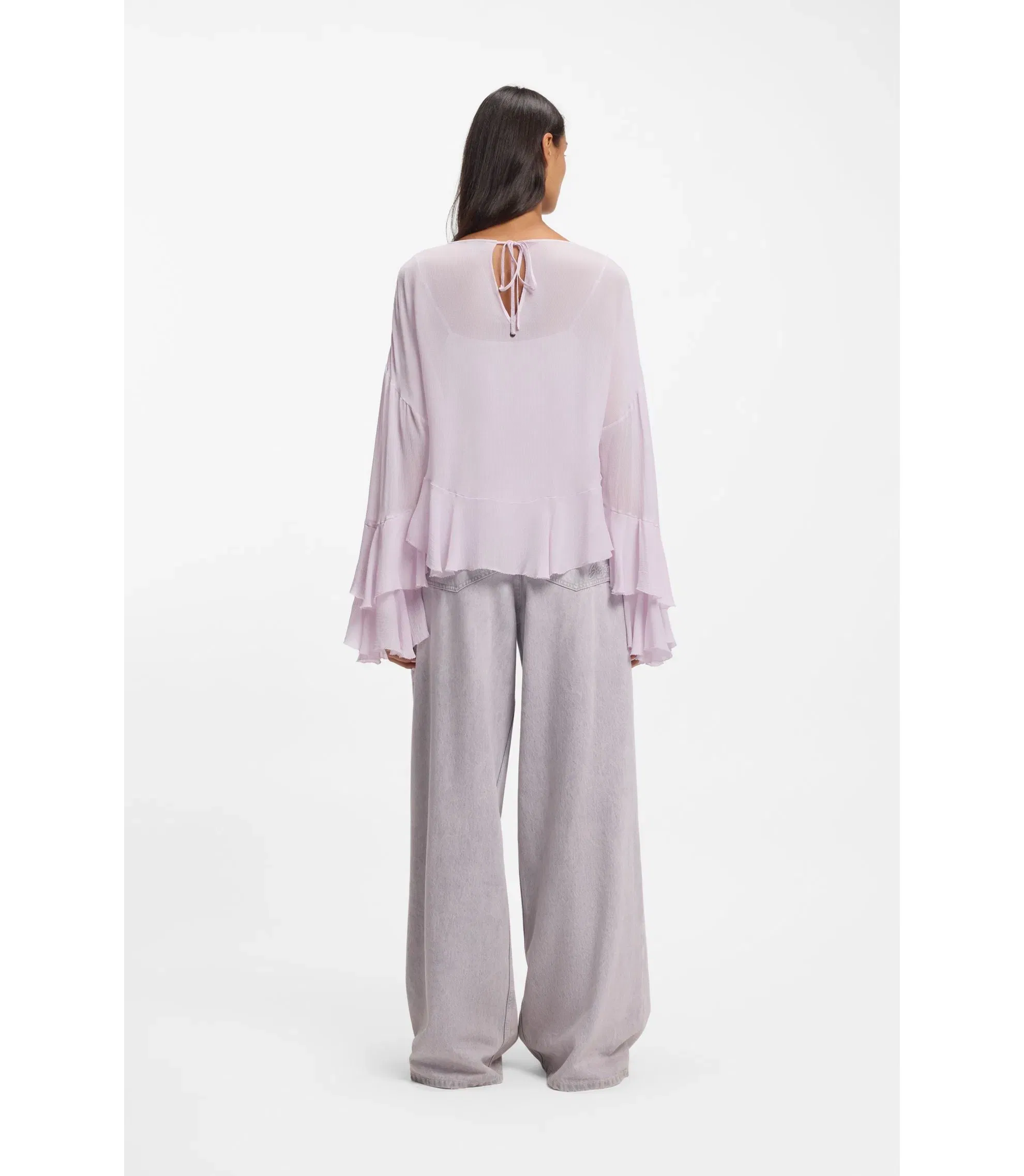 Boss Relaxed Fit Blouse In Seersucker Light Purple Women's