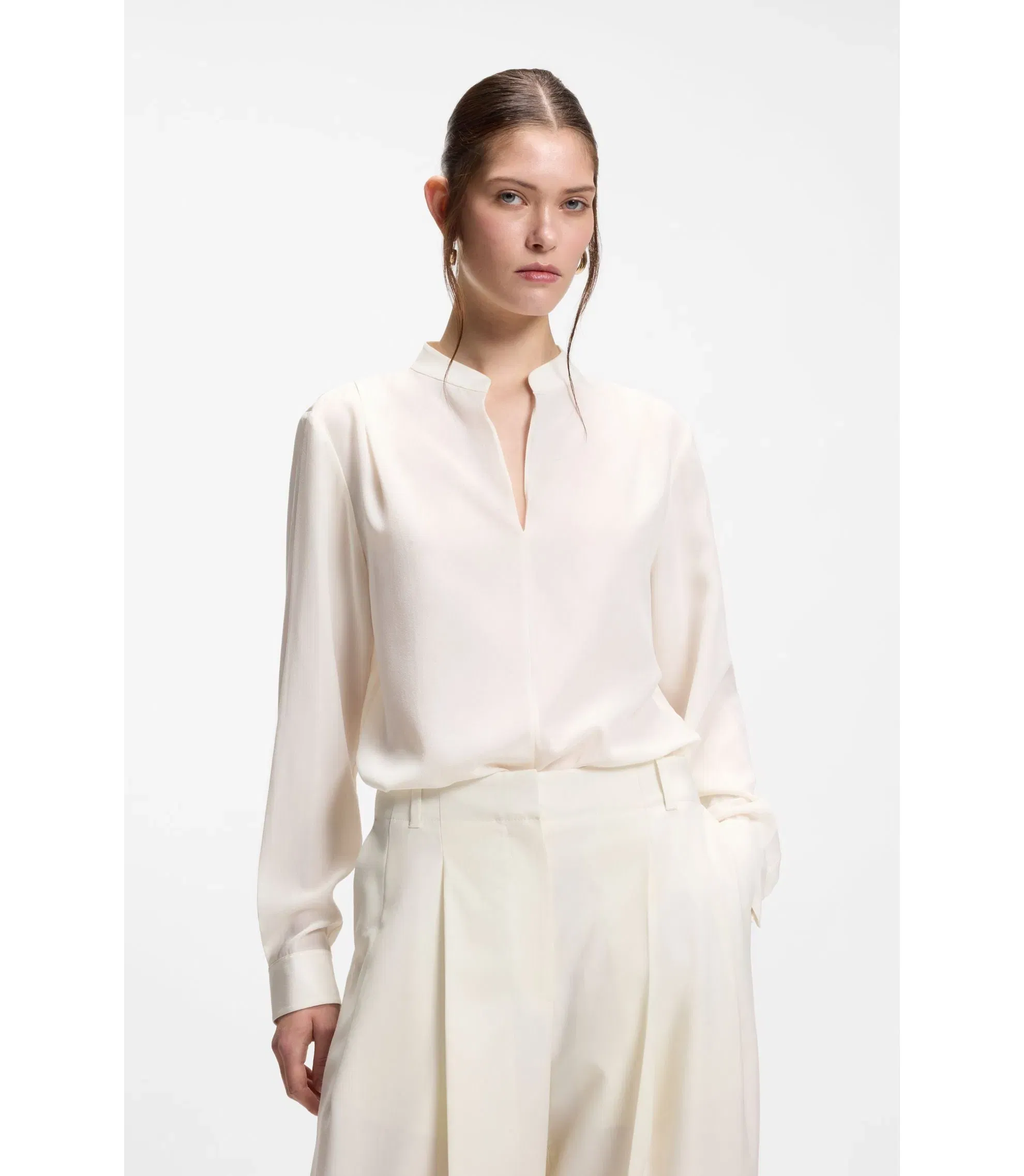 Boss Relaxed Fit Blouse In Sandwashed Silk White Women's
