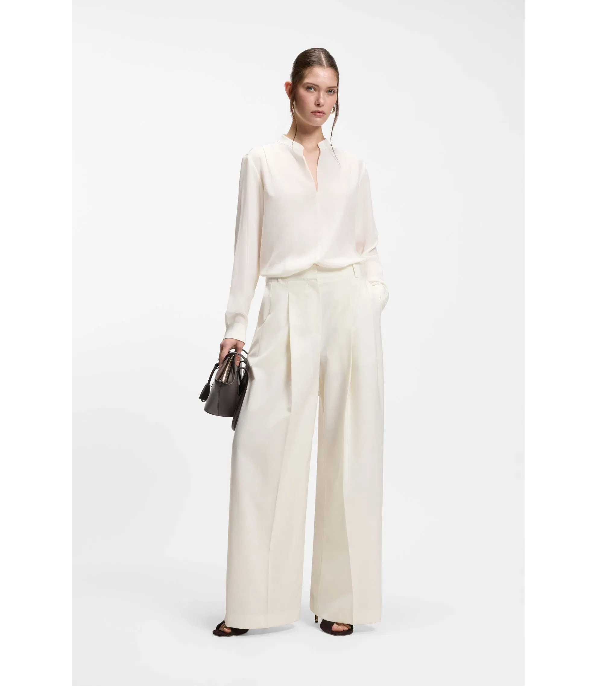 Boss Relaxed Fit Blouse In Sandwashed Silk White Women's