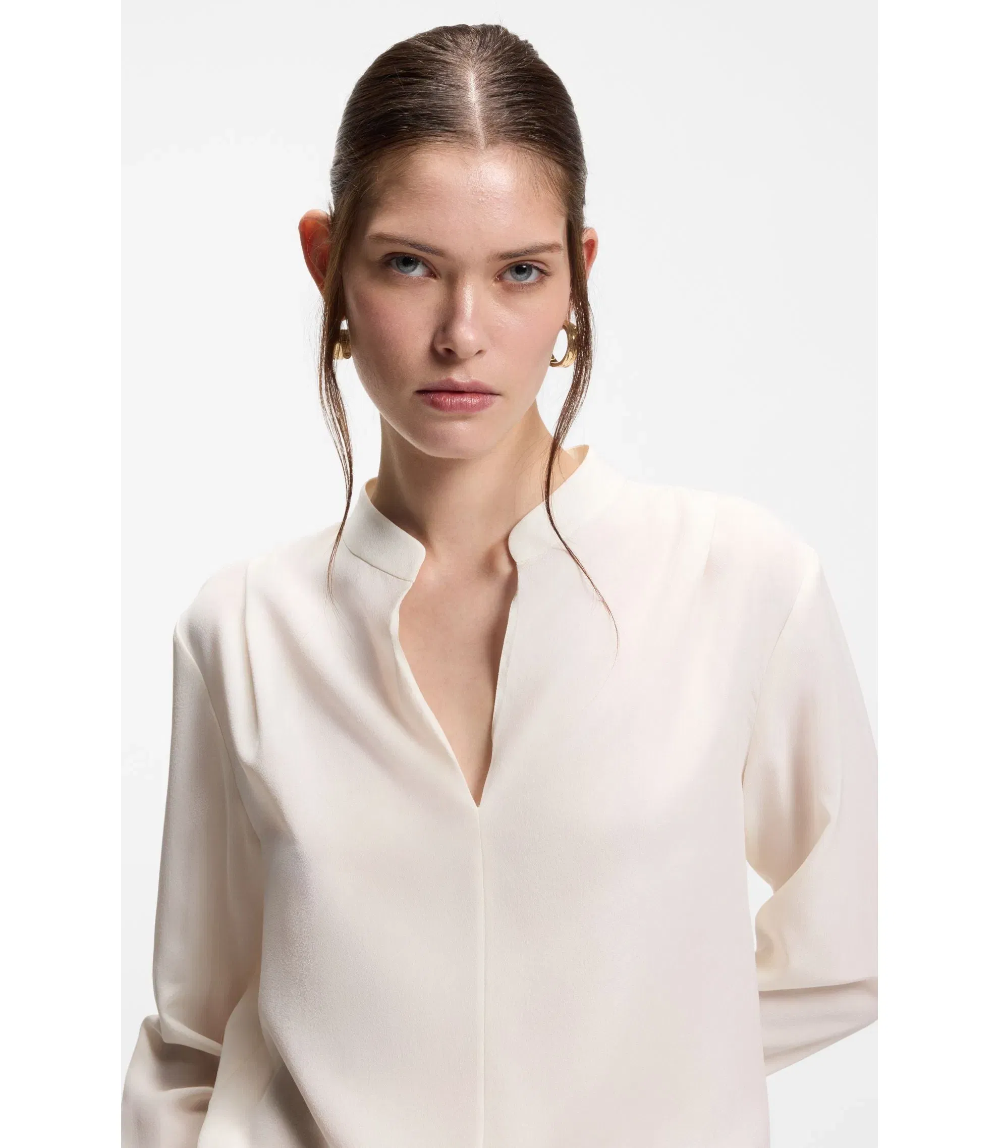 Boss Relaxed Fit Blouse In Sandwashed Silk White Women's