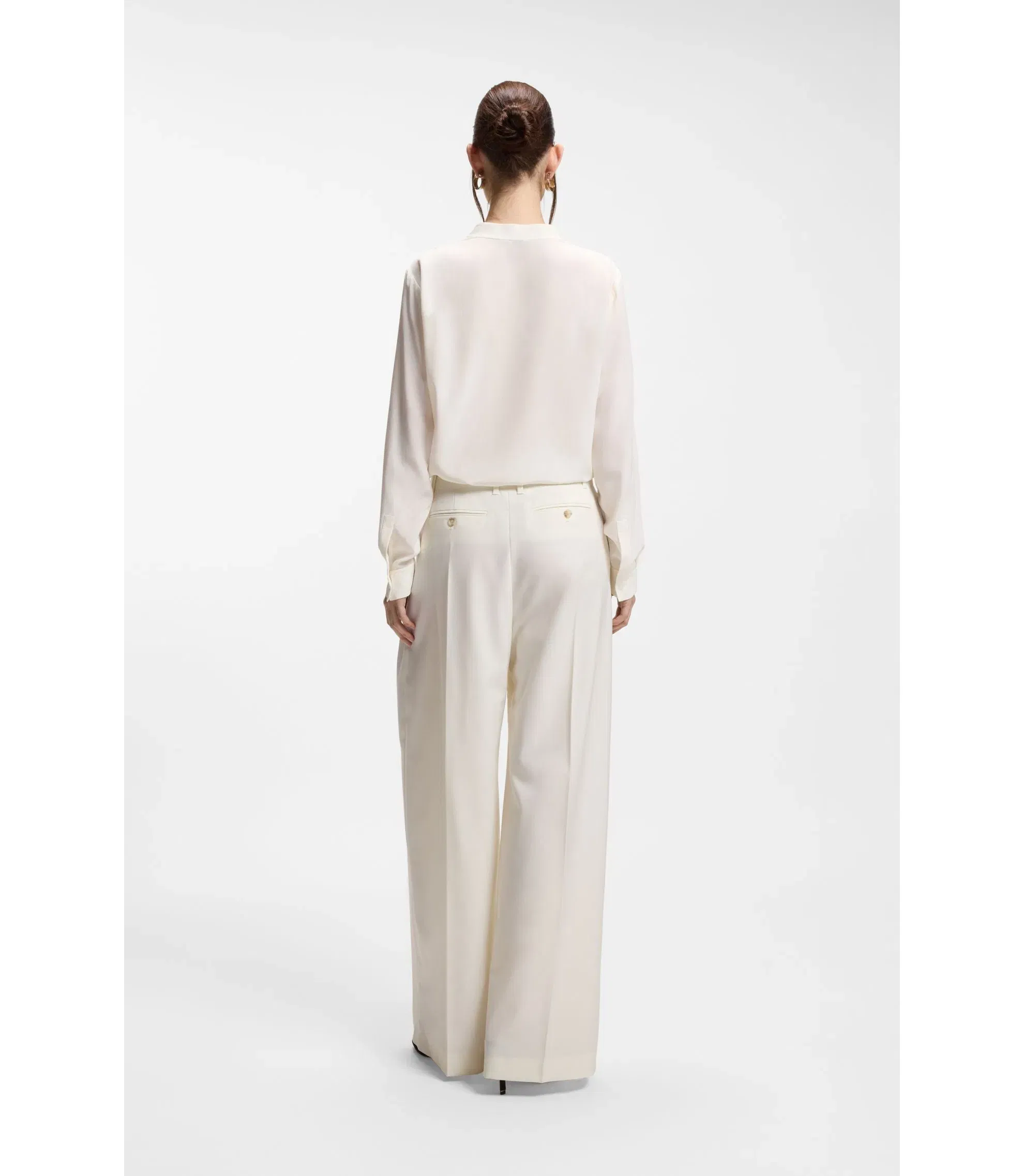 Boss Relaxed Fit Blouse In Sandwashed Silk White Women's