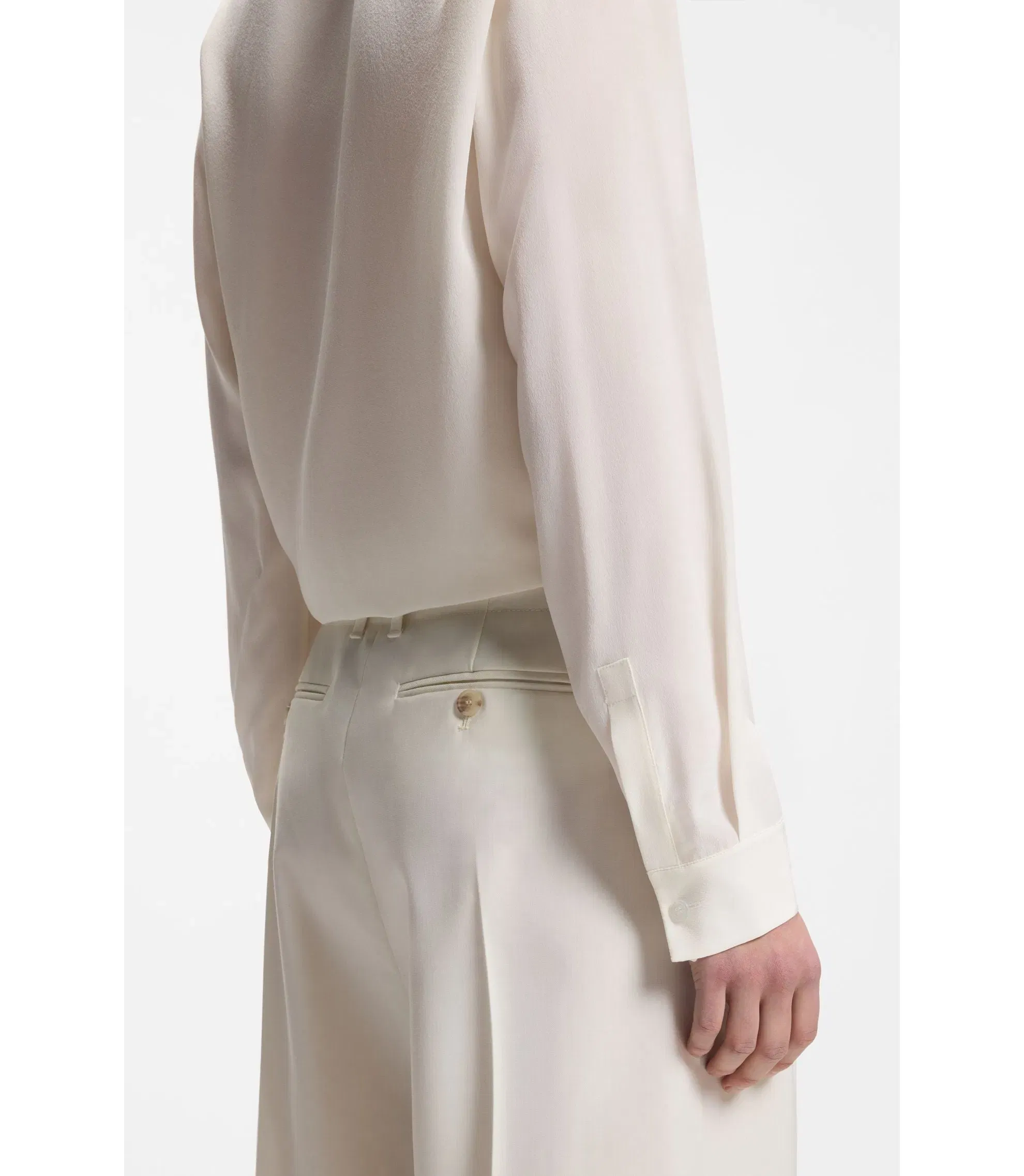Boss Relaxed Fit Blouse In Sandwashed Silk White Women's