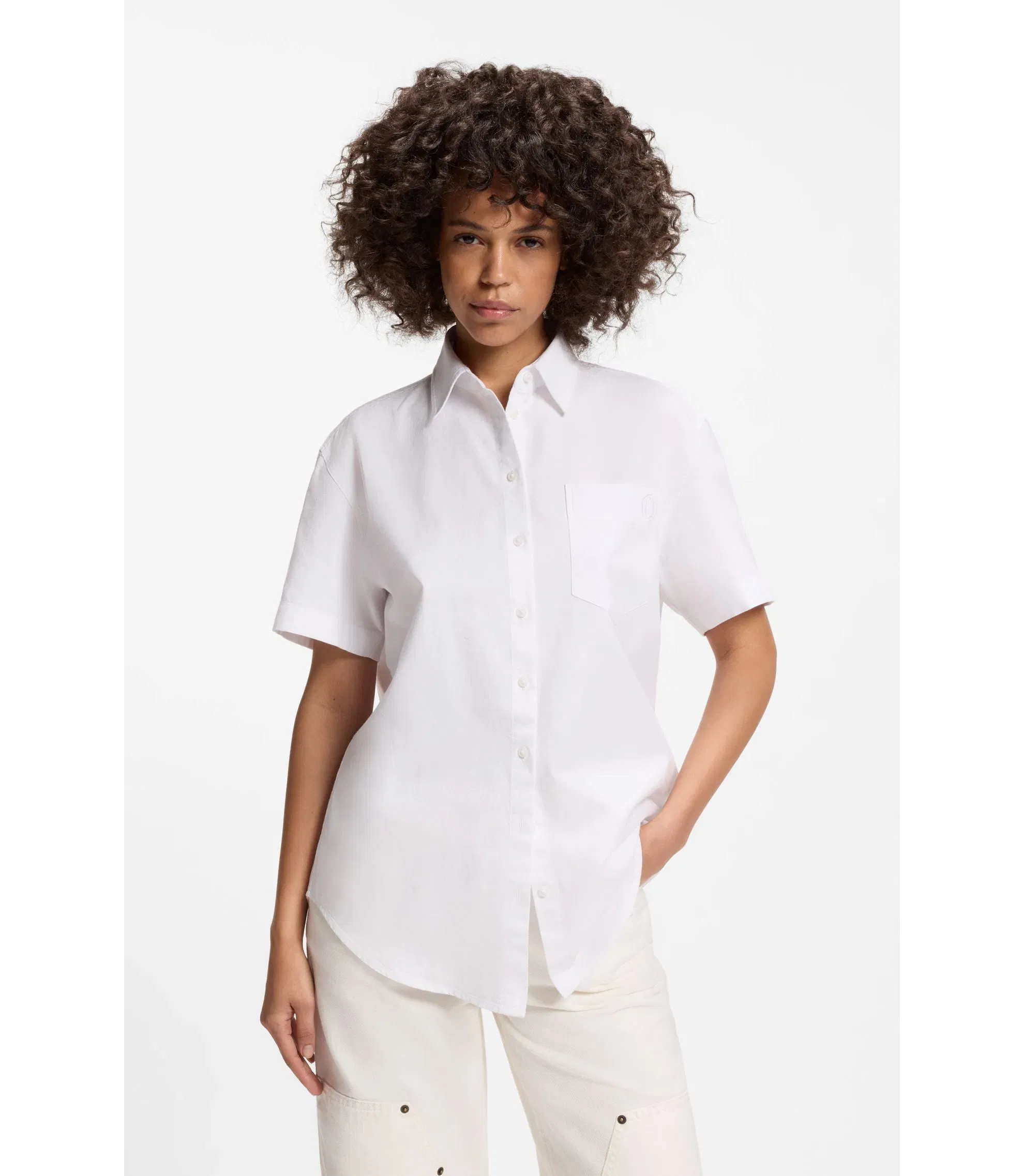 Hugo Relaxed Fit Blouse In Oxford Cotton White Women's