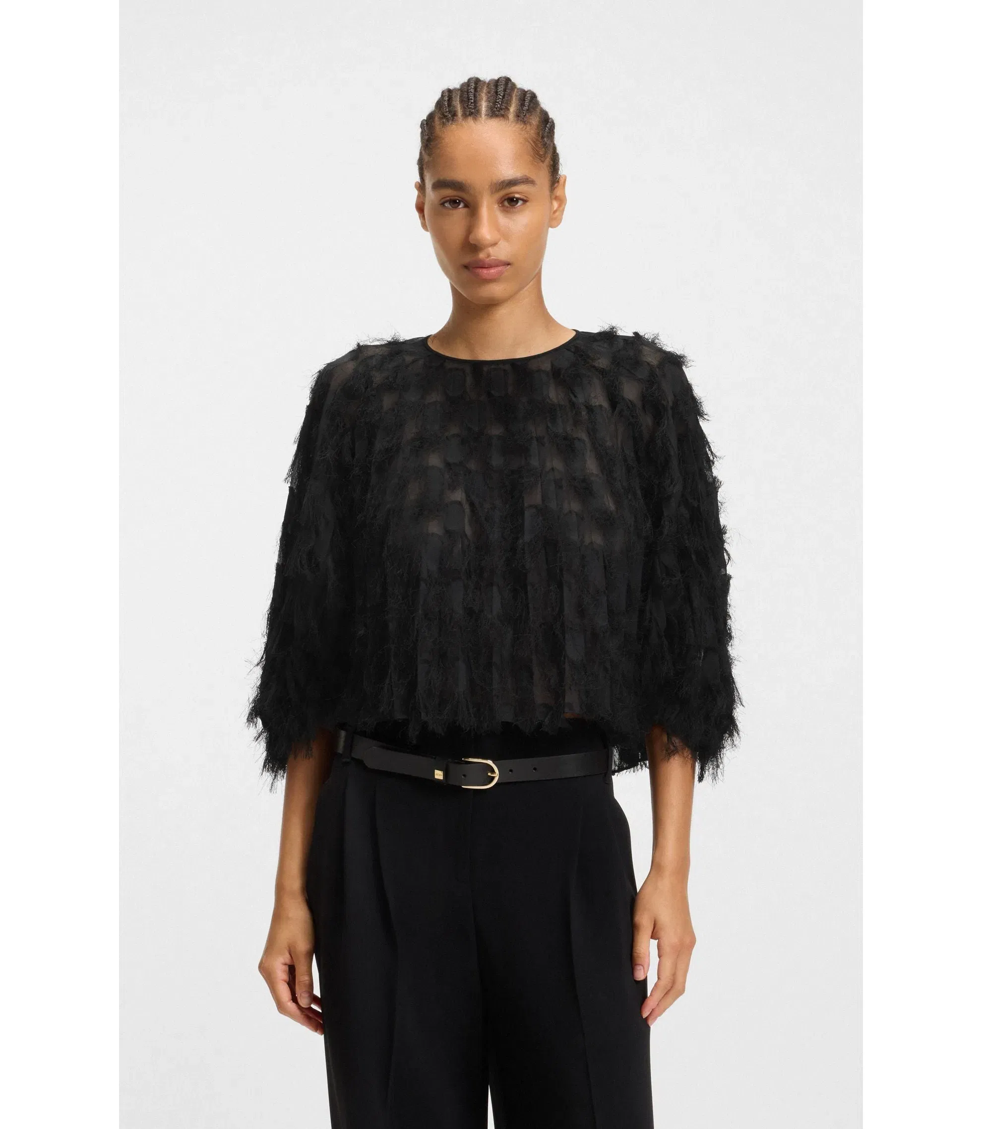 Boss Relaxed Fit Blouse In Feather Jacquard Black Women's