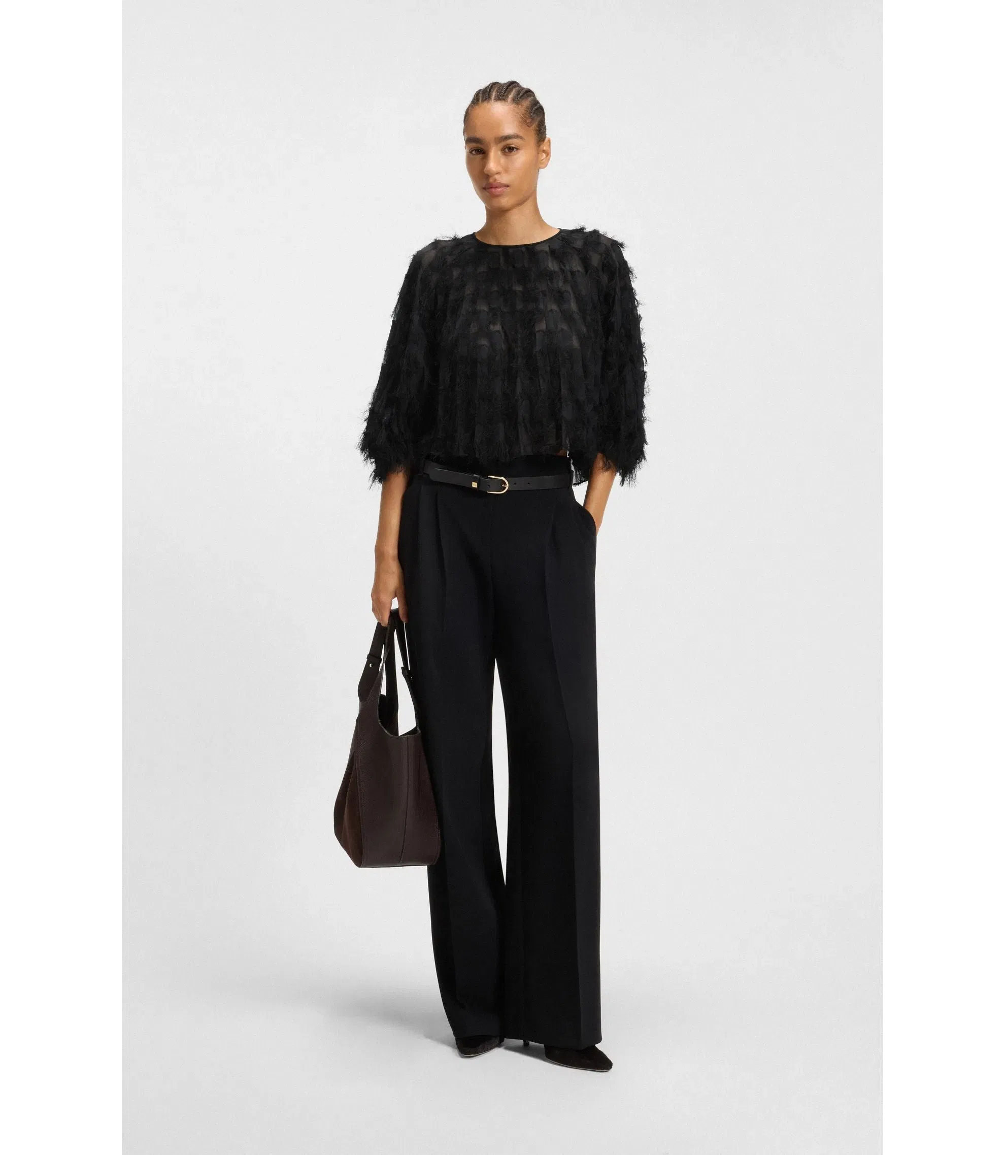 Boss Relaxed Fit Blouse In Feather Jacquard Black Women's