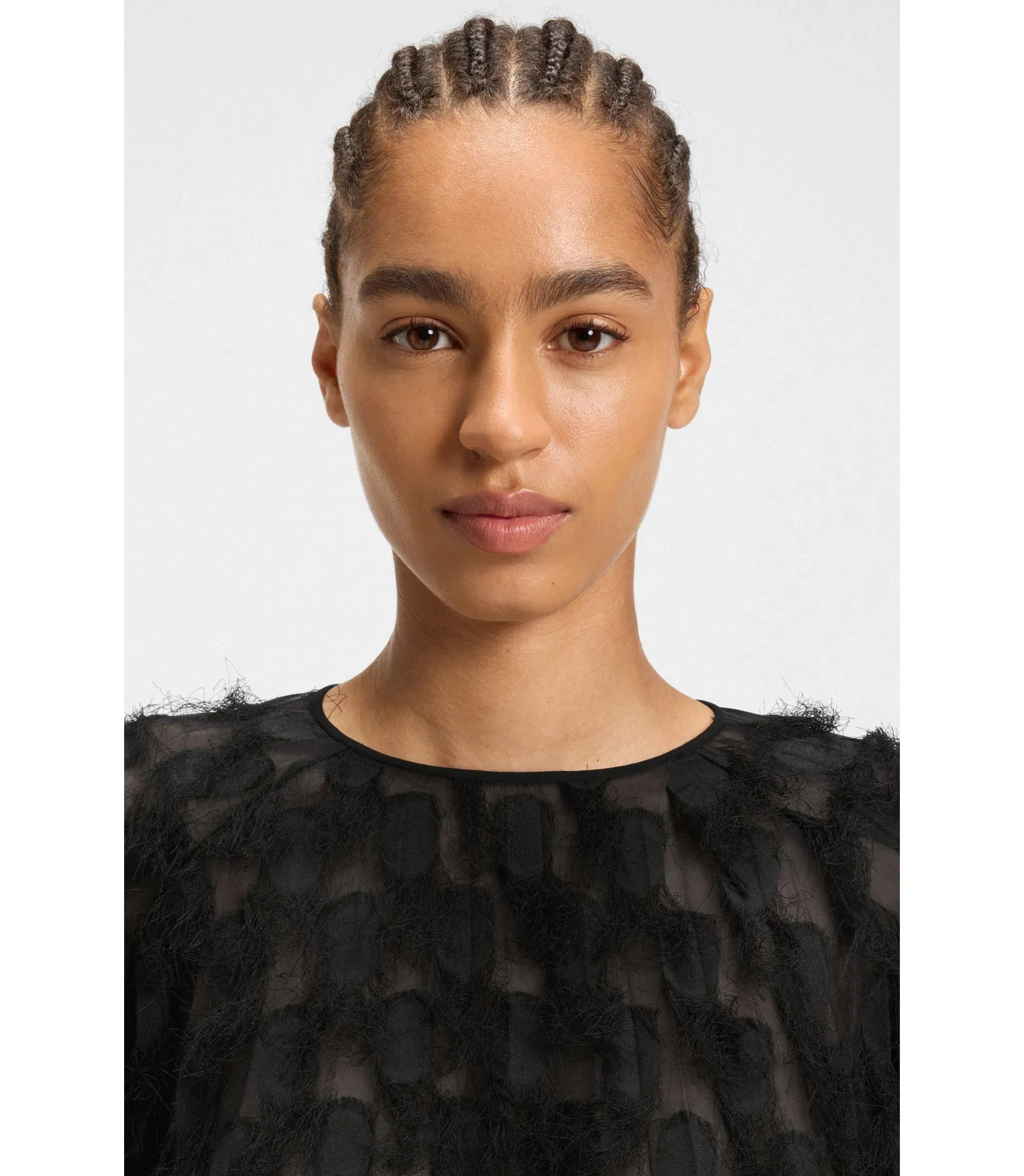 Boss Relaxed Fit Blouse In Feather Jacquard Black Women's