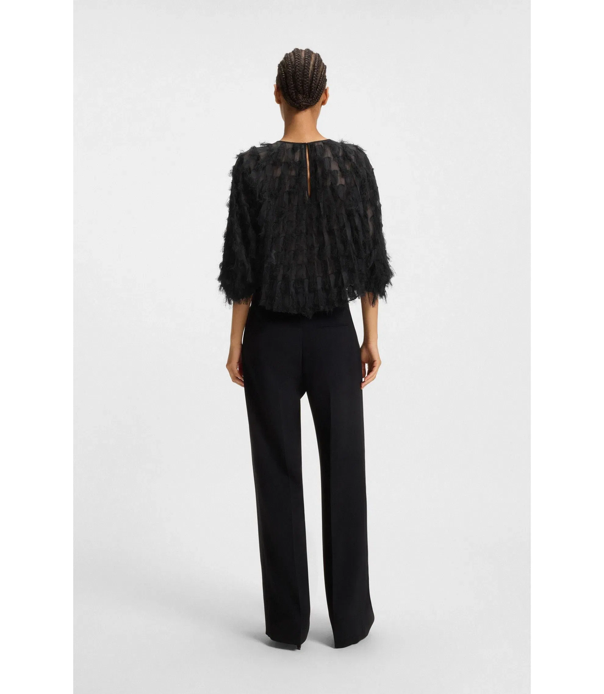 Boss Relaxed Fit Blouse In Feather Jacquard Black Women's