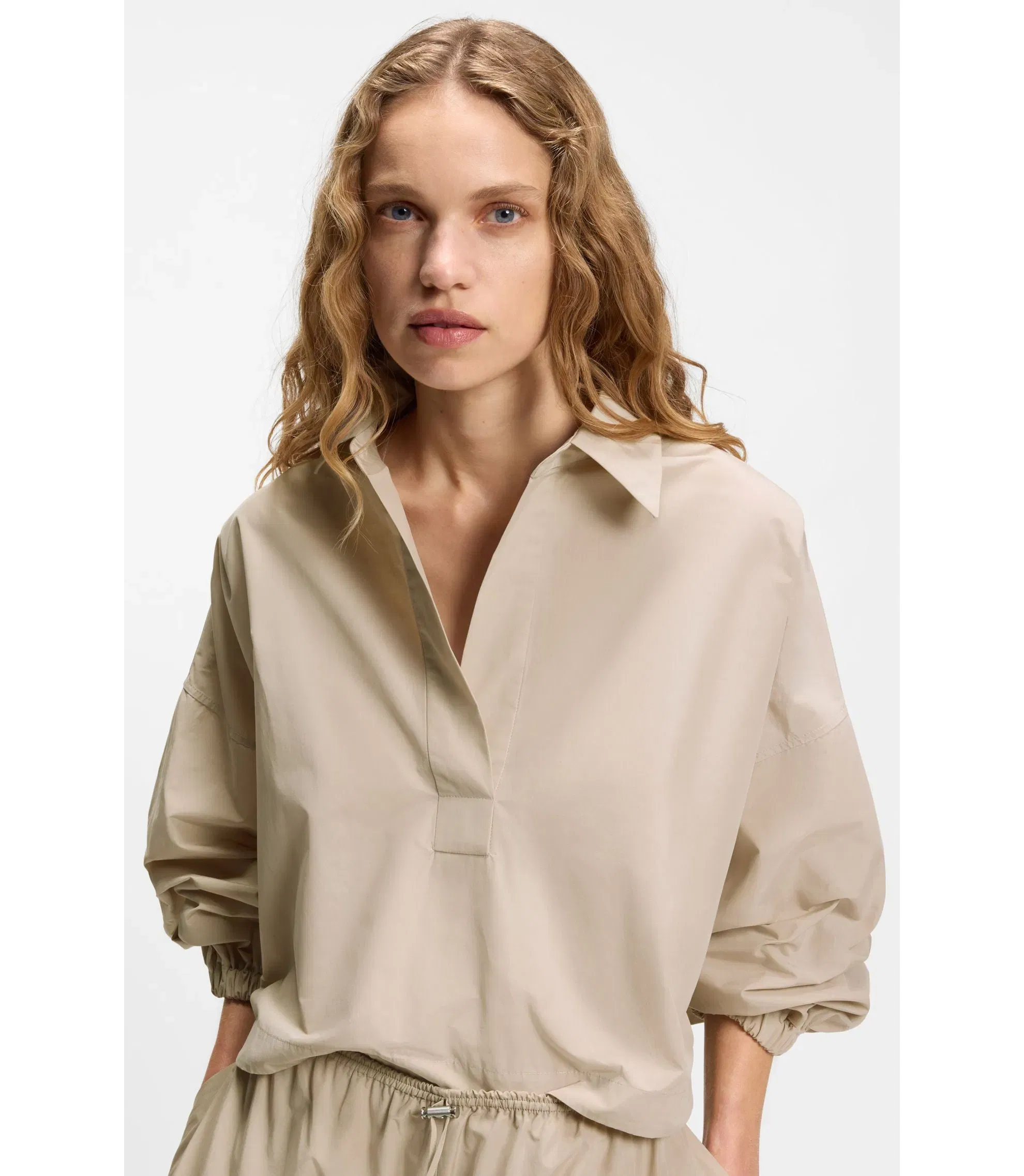 Boss Relaxed Fit Blouse In A Cotton Blend Patterned Women's