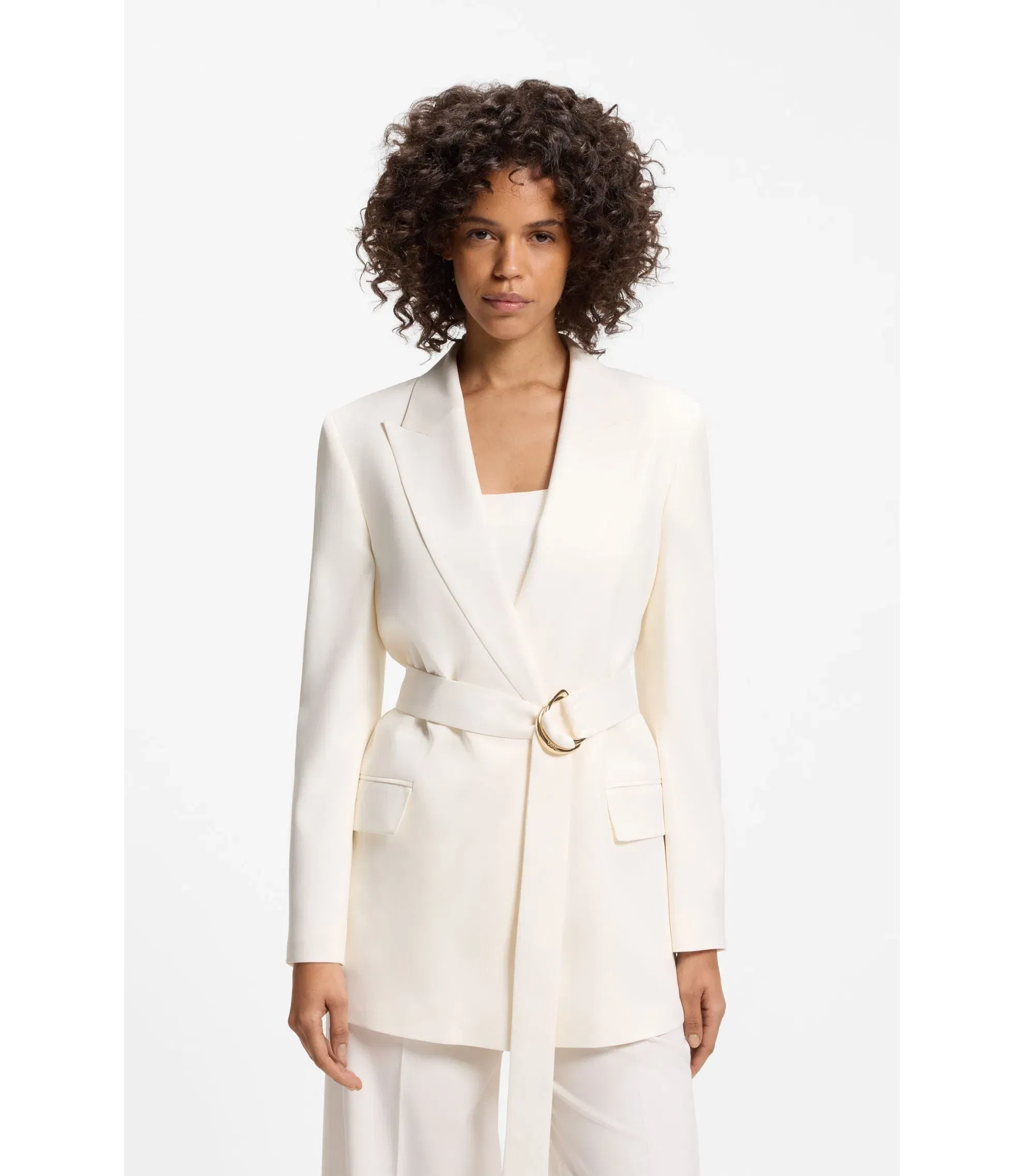 Hugo Relaxed Fit Blazer With D Ring Belt White Women's