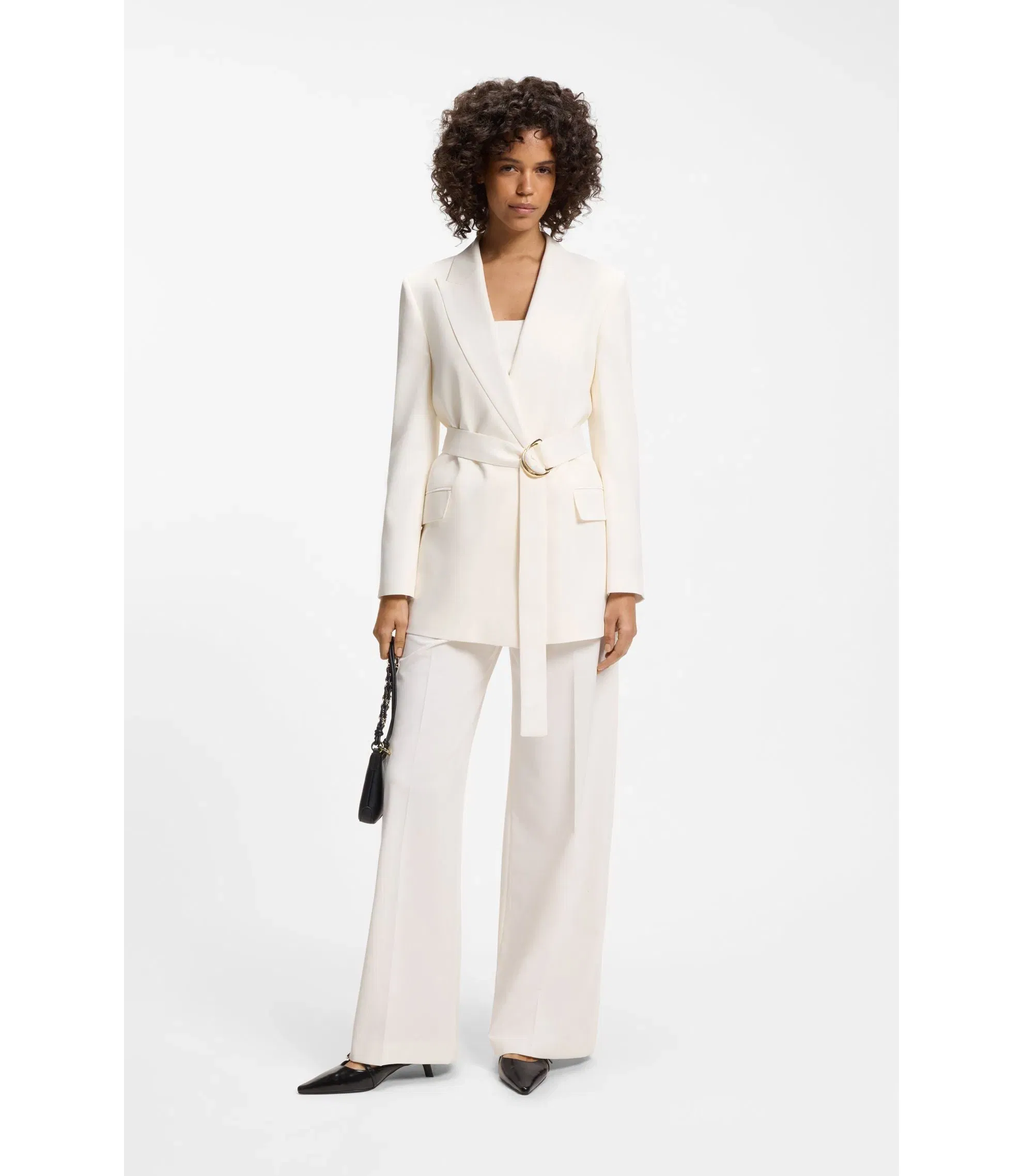 Hugo Relaxed Fit Blazer With D Ring Belt White Women's