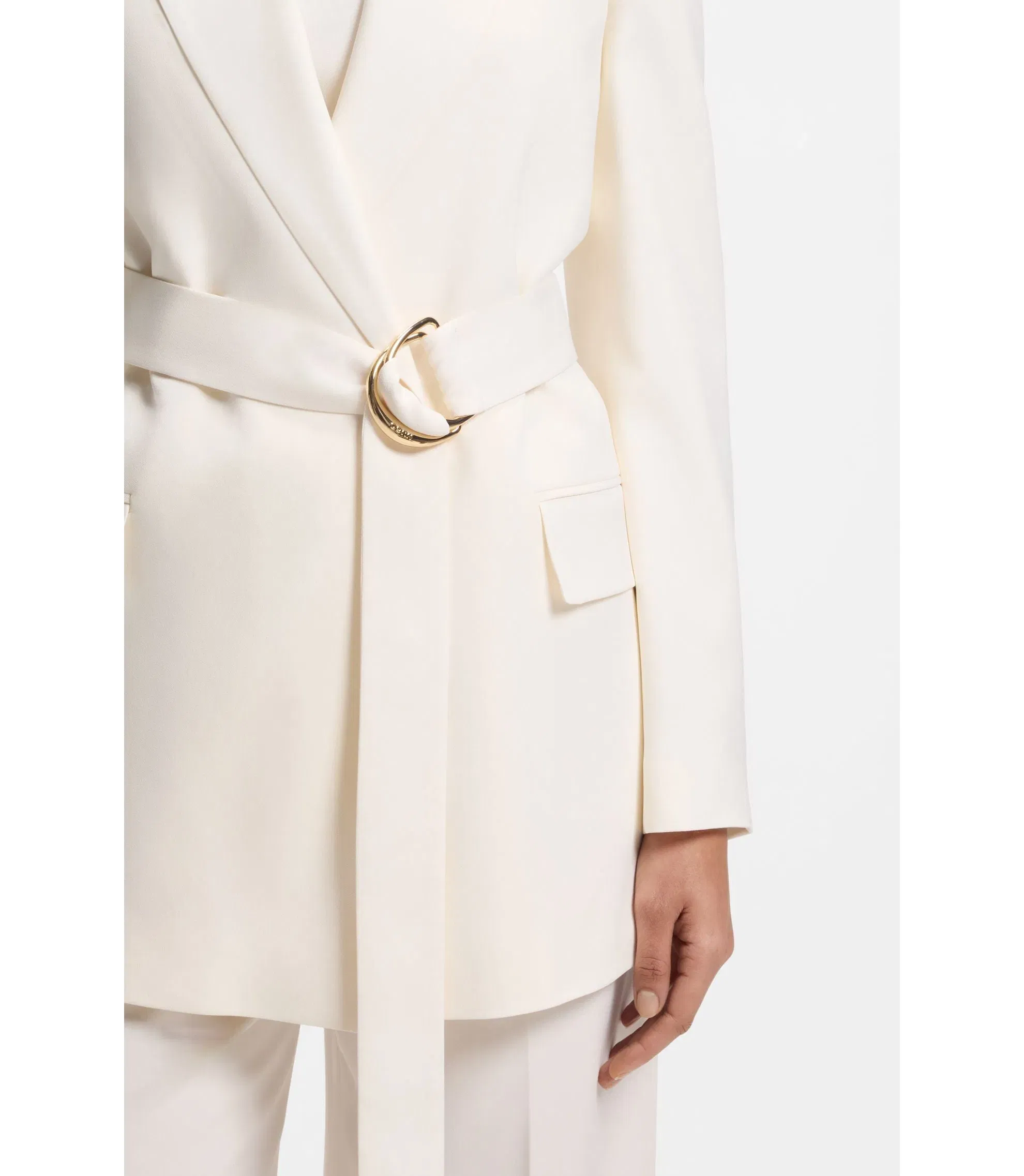 Hugo Relaxed Fit Blazer With D Ring Belt White Women's