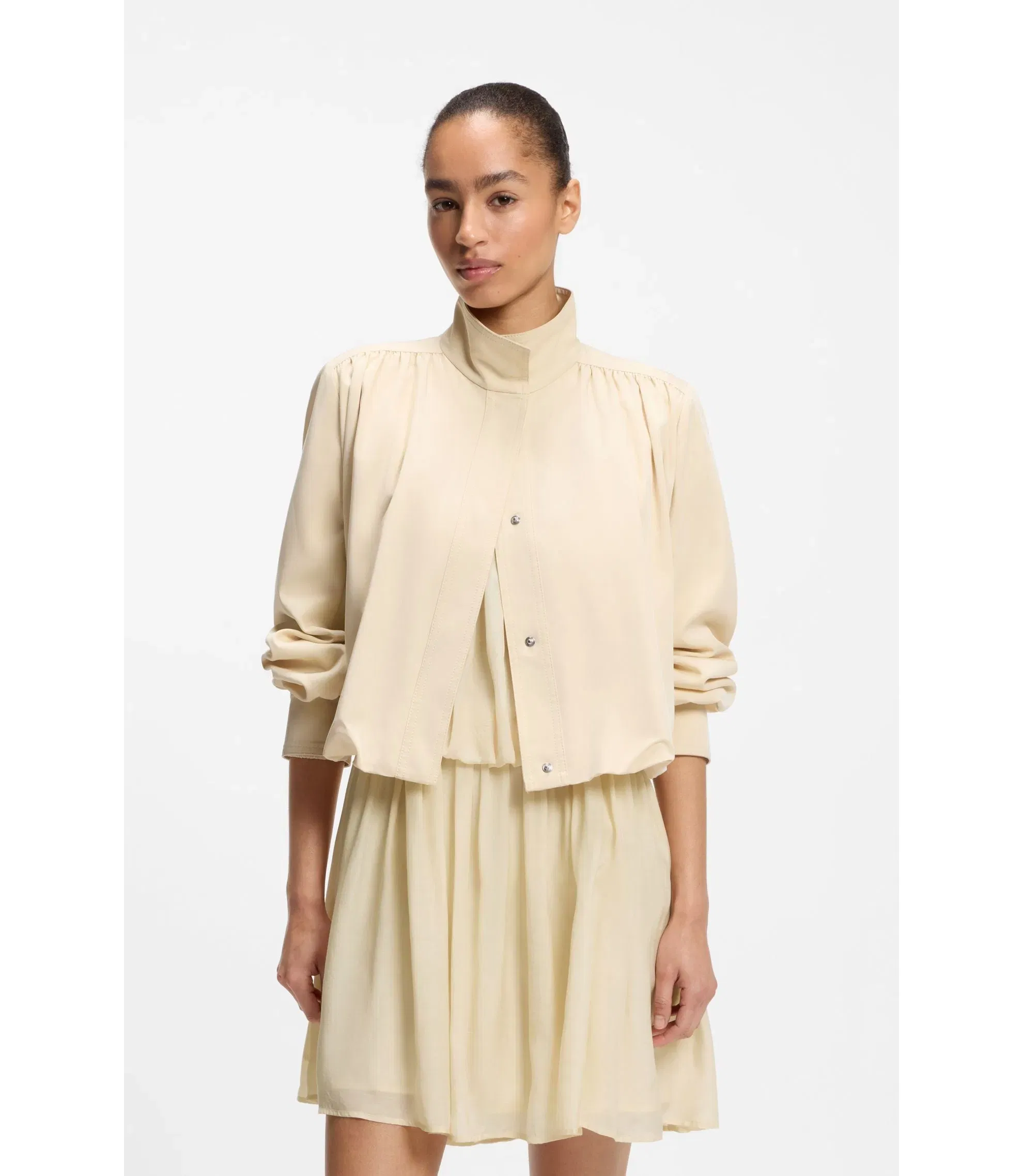 Boss Relaxed Fit Blazer With Balloon Hem Light Yellow Women's