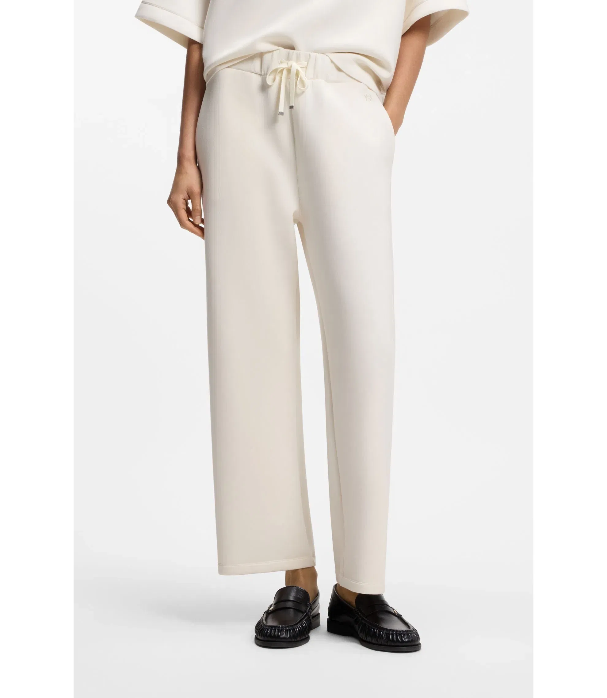 Boss Relaxed Fit Barrel Leg Pants In Double Layer Scuba Jersey White Women's