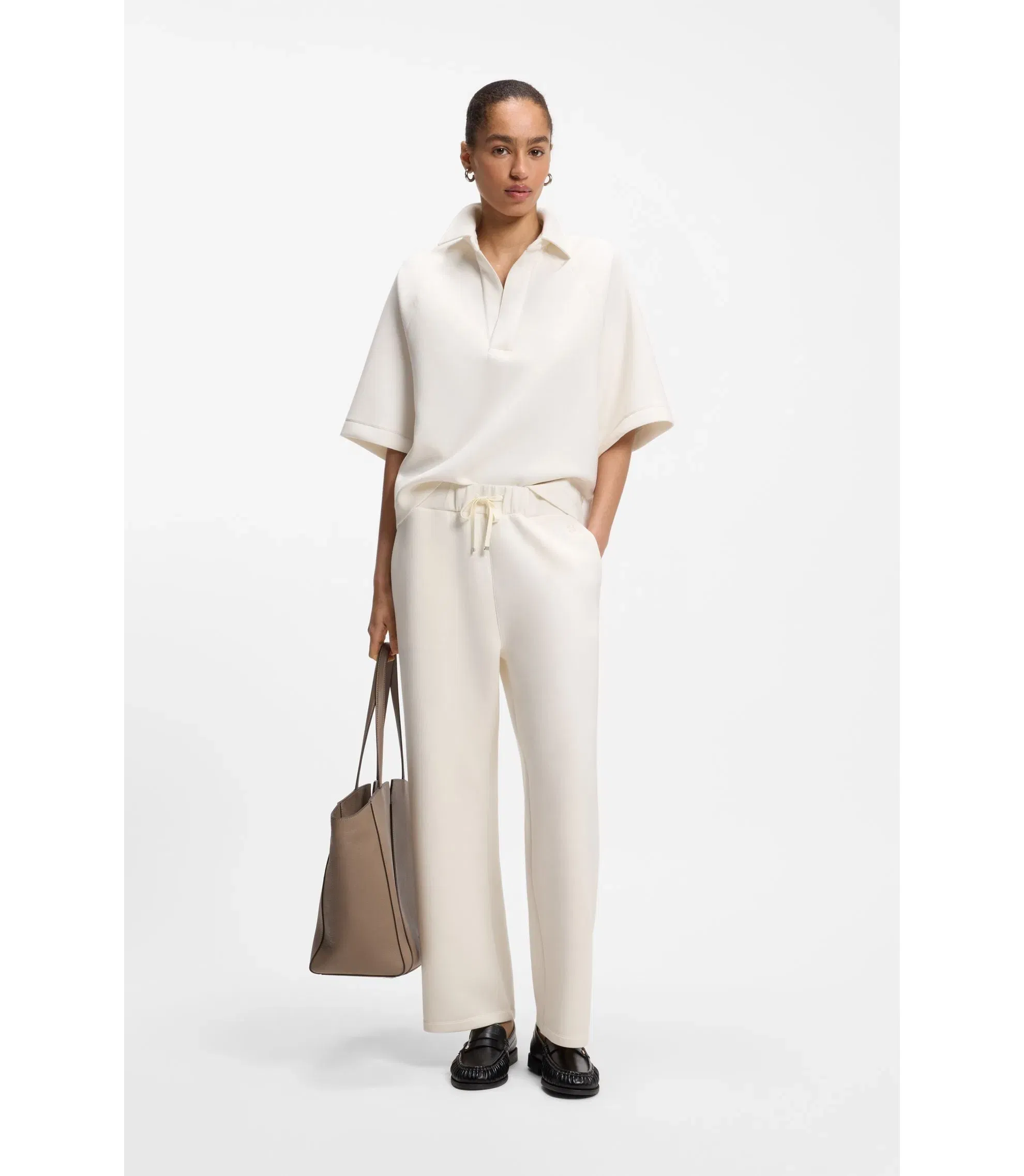 Boss Relaxed Fit Barrel Leg Pants In Double Layer Scuba Jersey White Women's