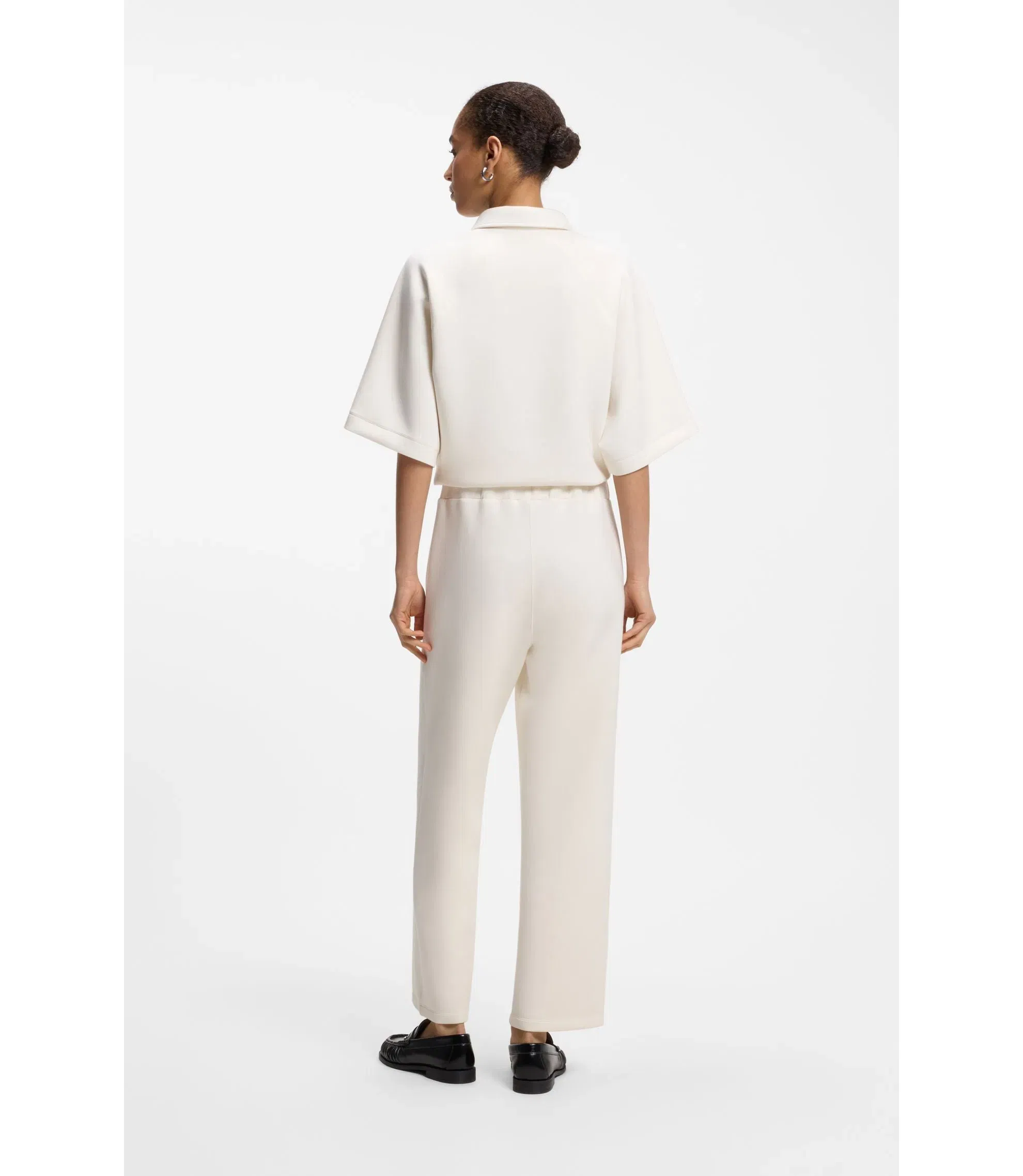 Boss Relaxed Fit Barrel Leg Pants In Double Layer Scuba Jersey White Women's