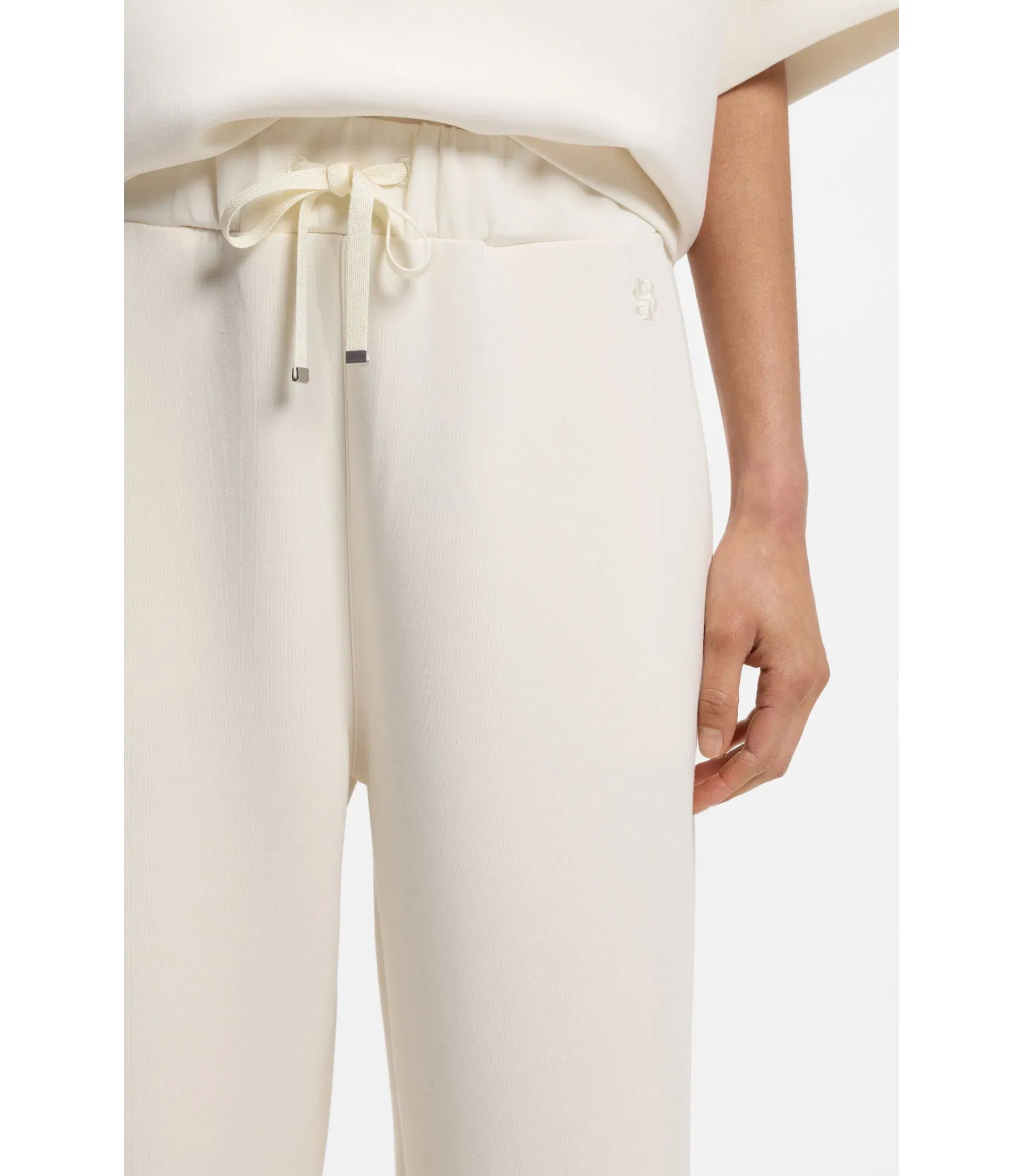 Boss Relaxed Fit Barrel Leg Pants In Double Layer Scuba Jersey White Women's