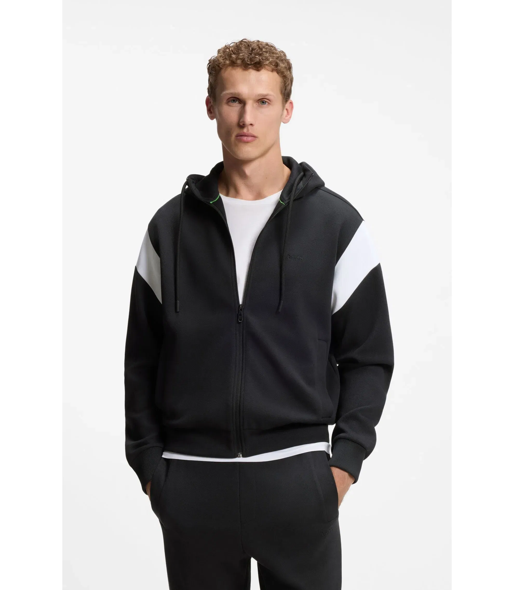 Boss Regular Fit Zip Up Sweatshirt In Spacer Pique Dark Blue
