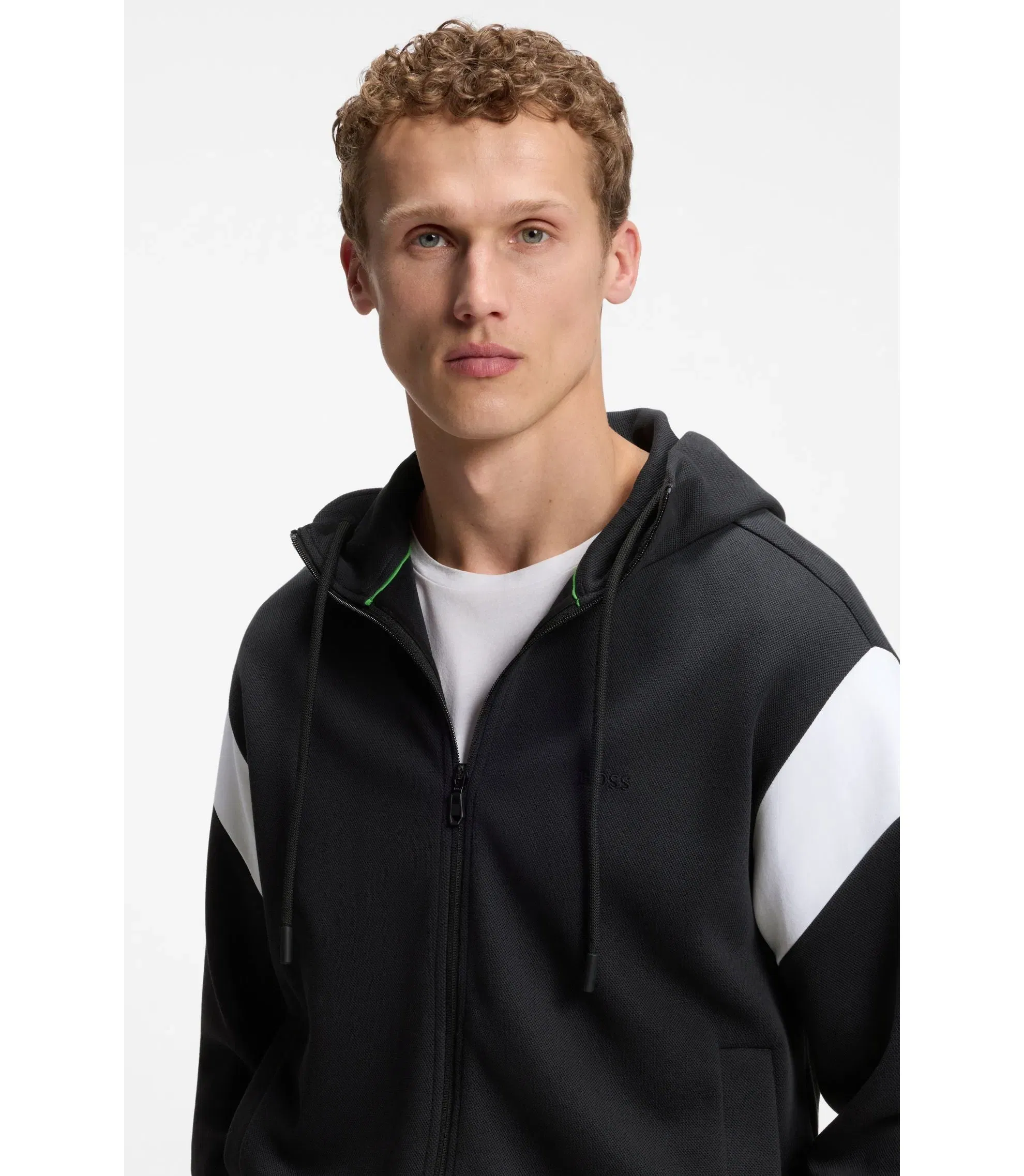Boss Regular Fit Zip Up Sweatshirt In Spacer Pique Dark Blue