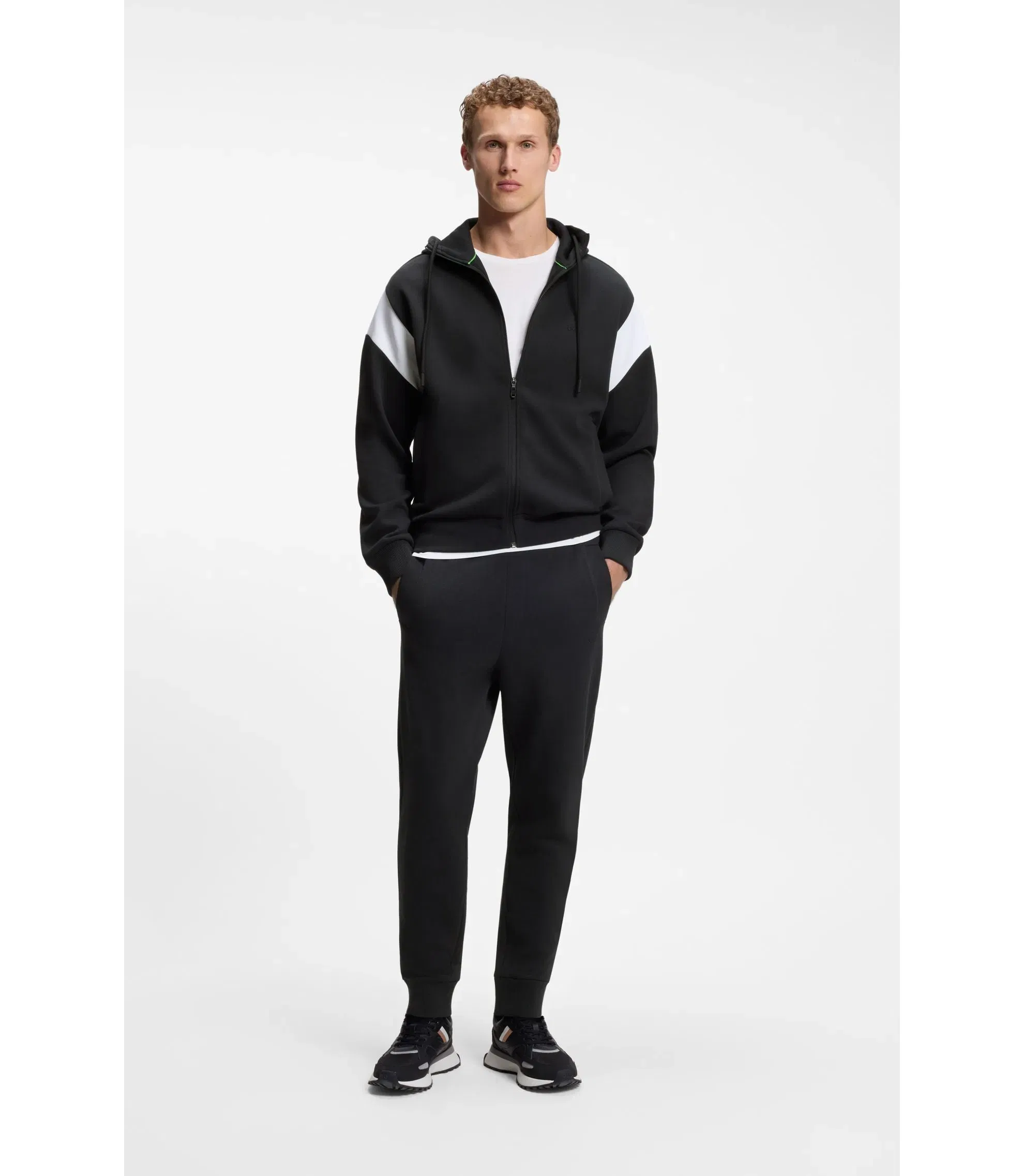 Boss Regular Fit Zip Up Sweatshirt In Spacer Pique Dark Blue