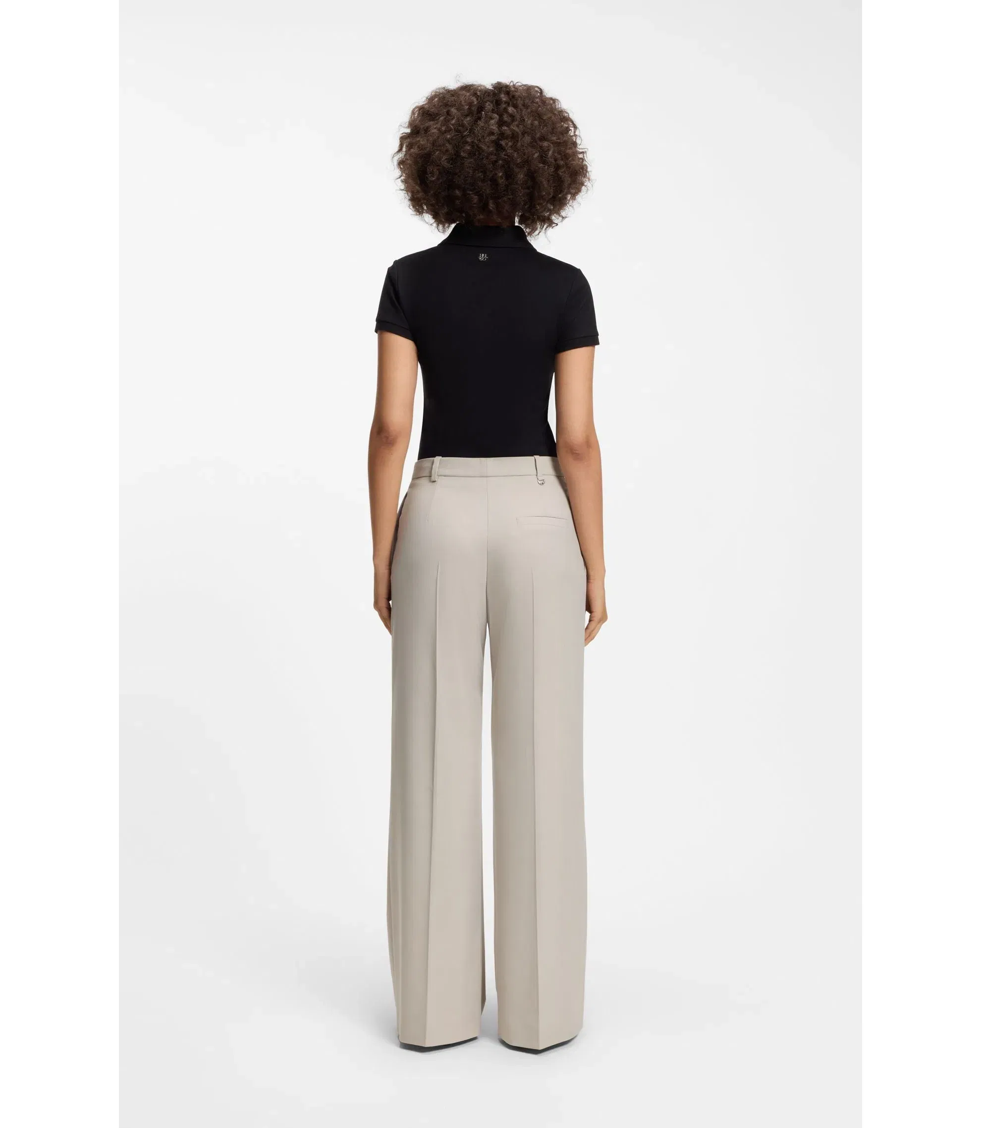 Hugo Regular Fit Wide Leg Pants In Stretch Fabric Light Grey Women's