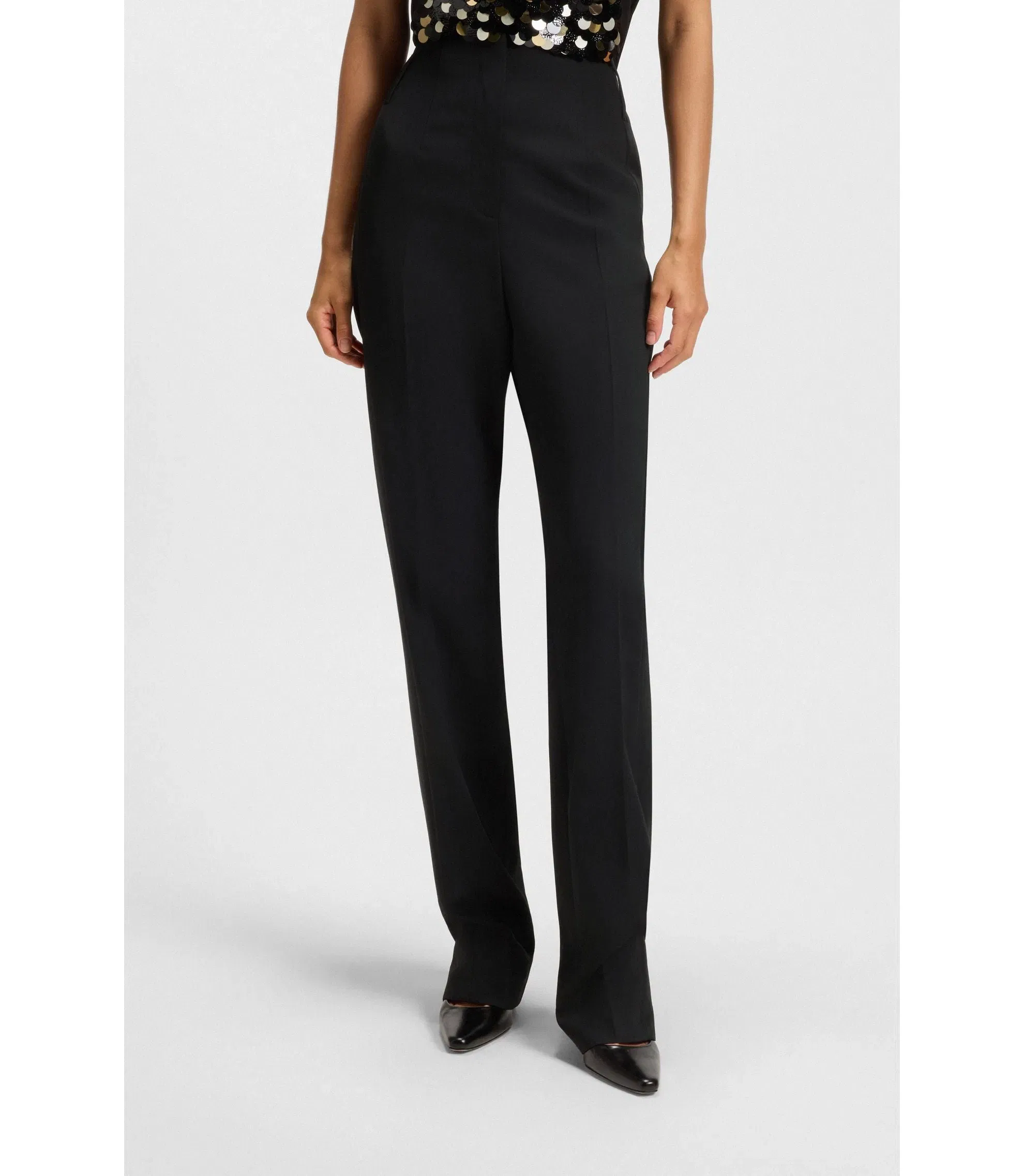 Boss Regular Fit Tuxedo Trousers In Virgin Wool Twill Black Women's
