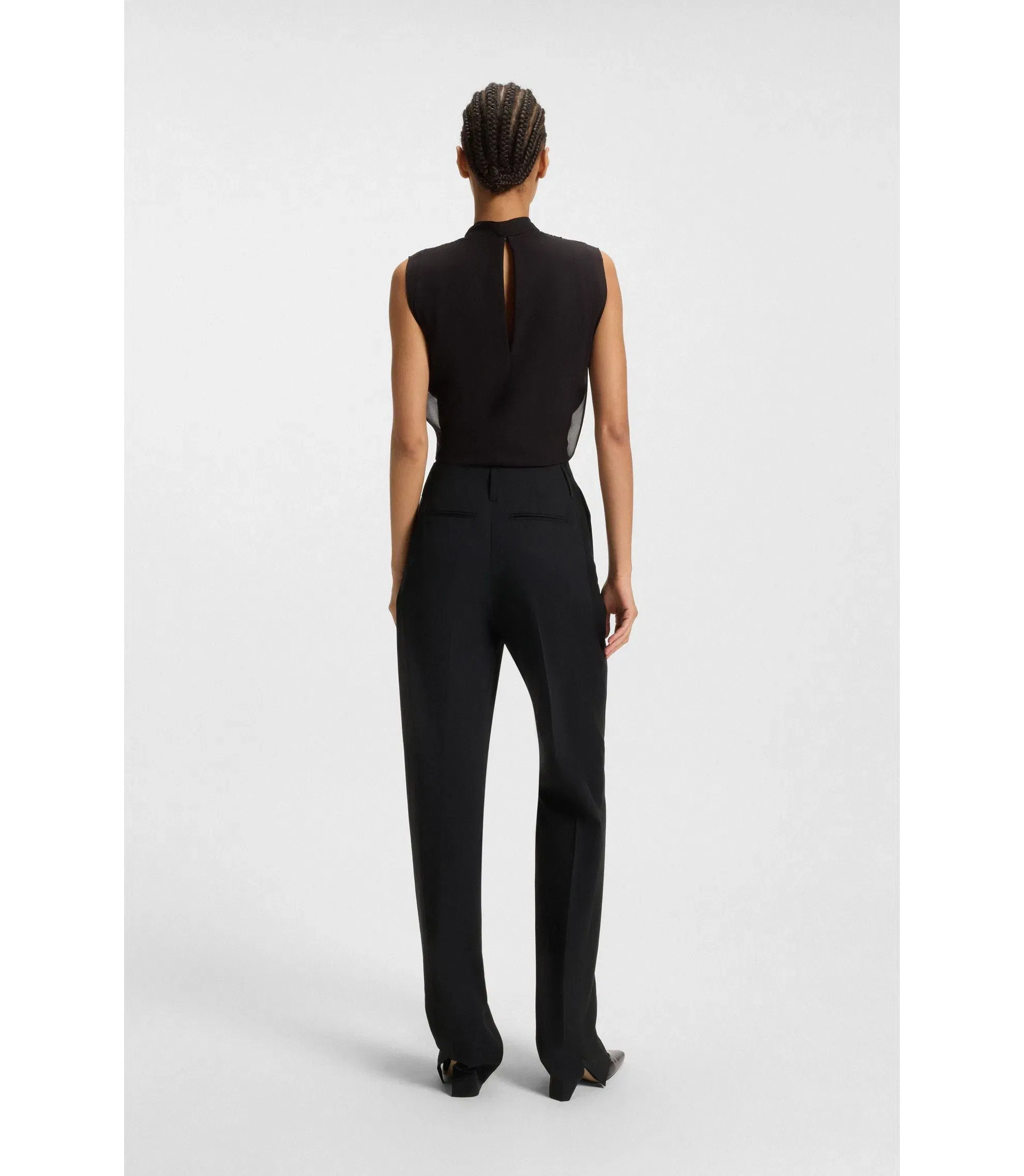Boss Regular Fit Tuxedo Trousers In Virgin Wool Twill Black Women's
