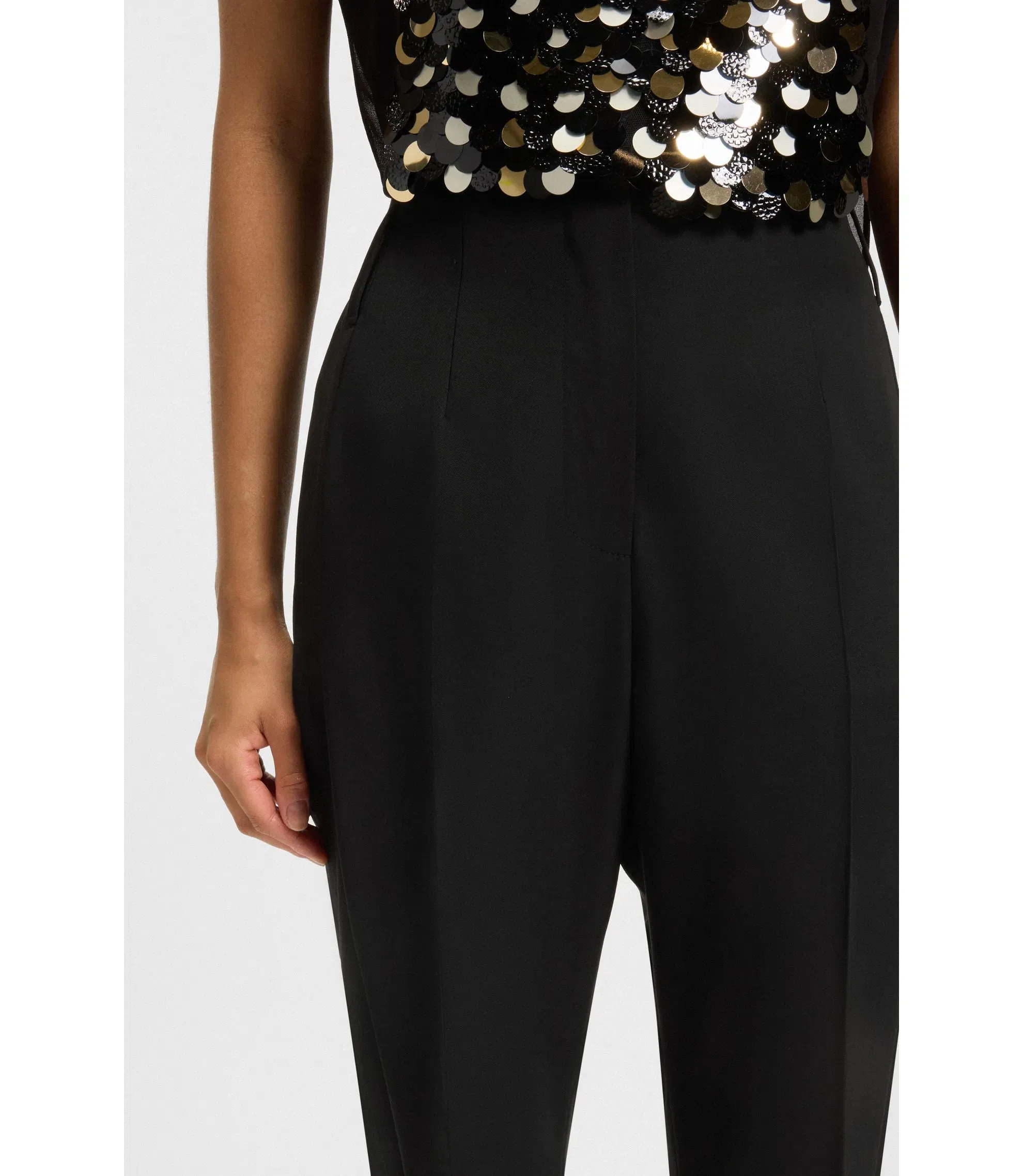 Boss Regular Fit Tuxedo Trousers In Virgin Wool Twill Black Women's