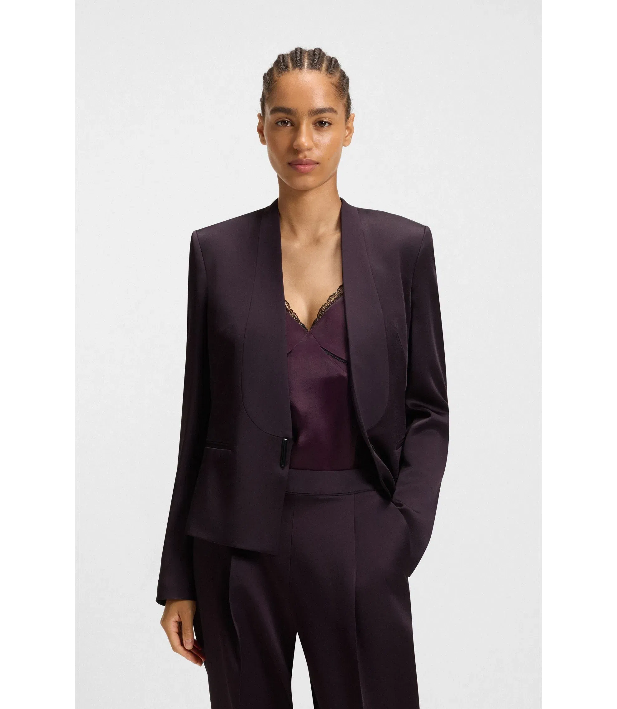 Boss Regular Fit Tuxedo Blazer With Shawl Lapels Light Purple Women's