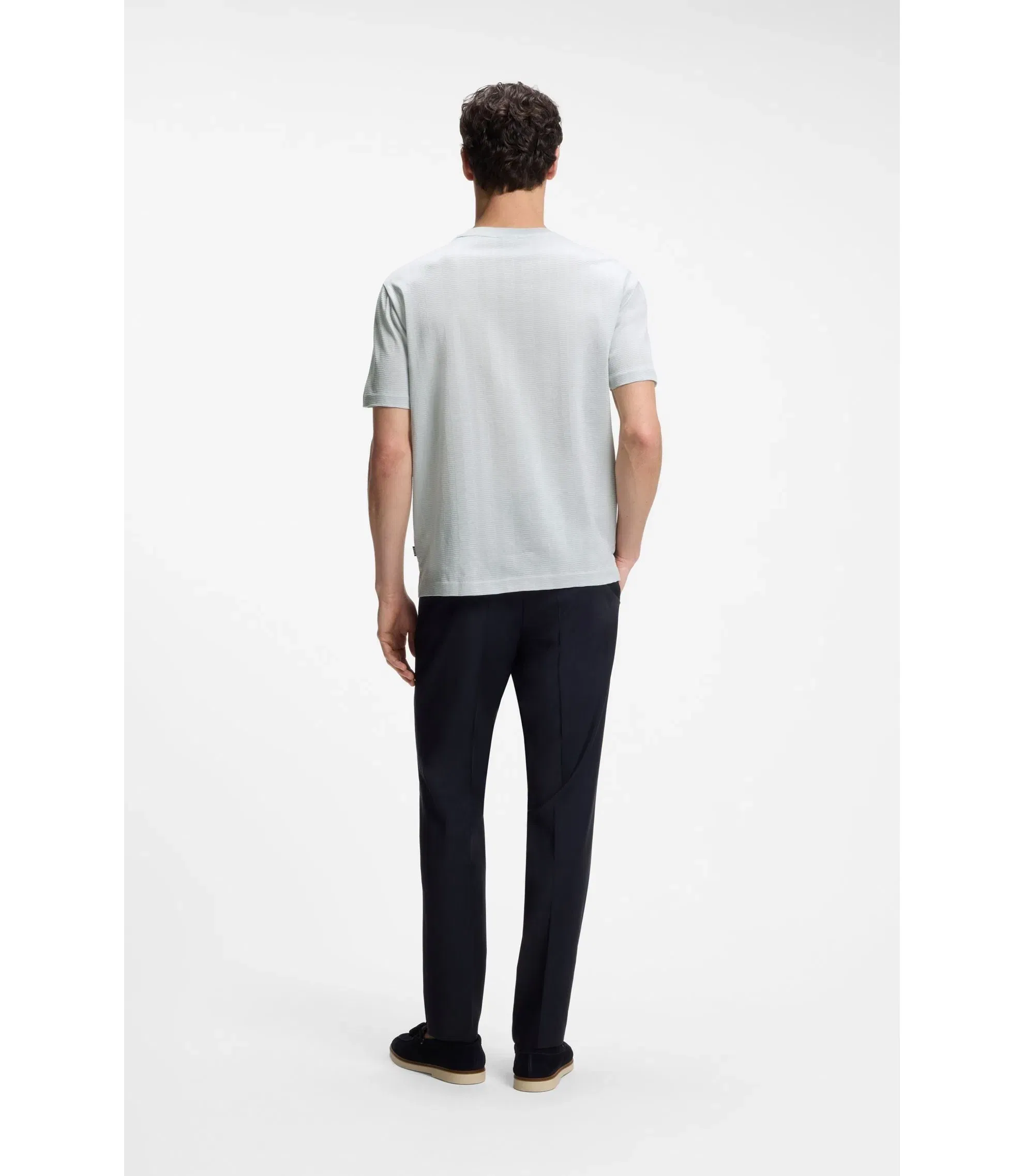 Boss Regular Fit T-Shirt In Cotton With Raised Jacquard Structure Light Blue